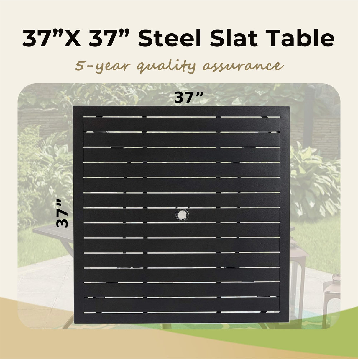 MIXPATIO 5-Piece Patio Table and Chairs Set for 4, Outdoor Dining Set with Blue Chairs and 37" Square Metal Umbrella Table for Deck Backyard Lawn MIXPATIO