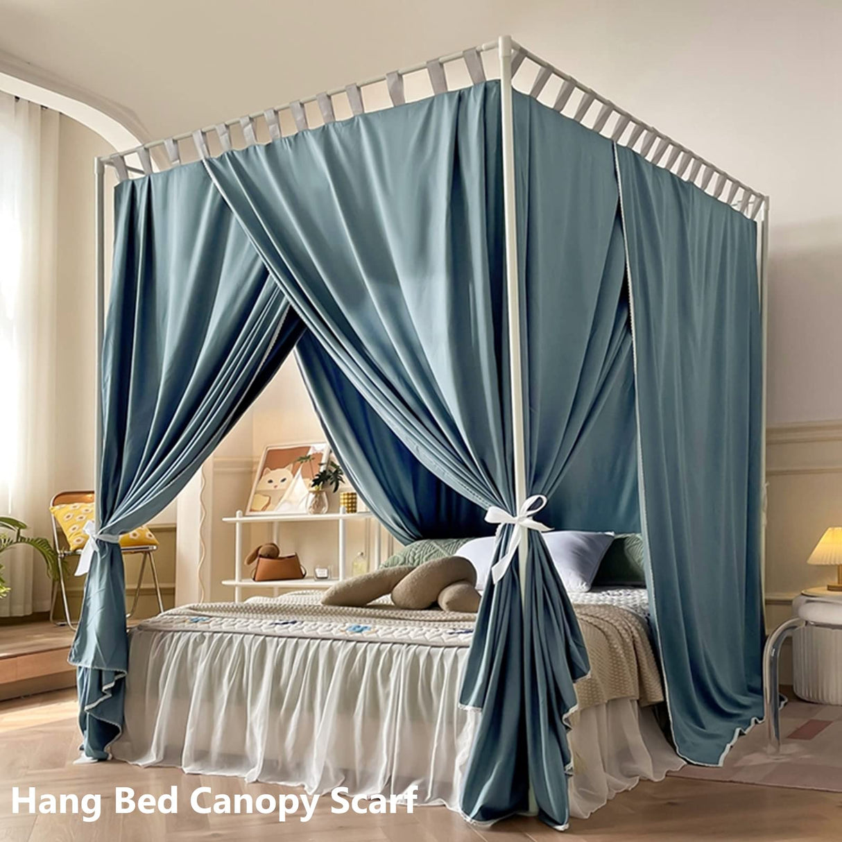 AIKASY Outer Bed Support Canopy Bed Frame Post Full Size,Thickened Metal Canopy Frame Poles,Four Corner Bed Bracket Fit for Metal Bed Wood Bed Bedroom Decor(White, Full) AIKASY