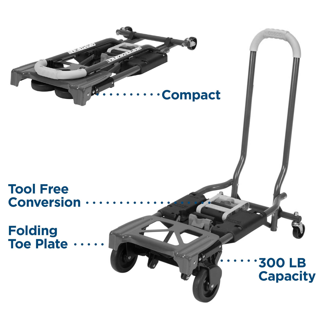 COSCO Shifter Multi-Position Folding Hand Truck and Cart, 300 lb. Weight Capacity, Green, 12222PBG1E Cosco
