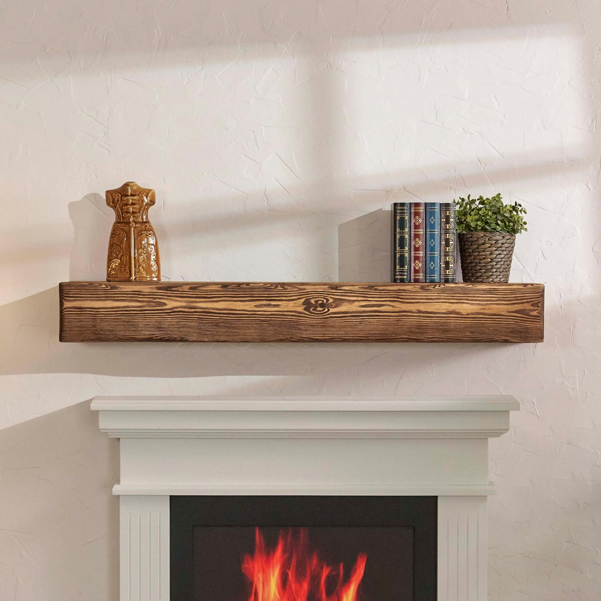 Adorwood Handmade Fireplace Mantel Shelf 60", Rustic Wood Mantles for Over Fireplace, Wall Mounted Floating Mantel Shelves for Living Room Decor (Dark Rustic, 60Lx6Hx8D inches) Adorwood