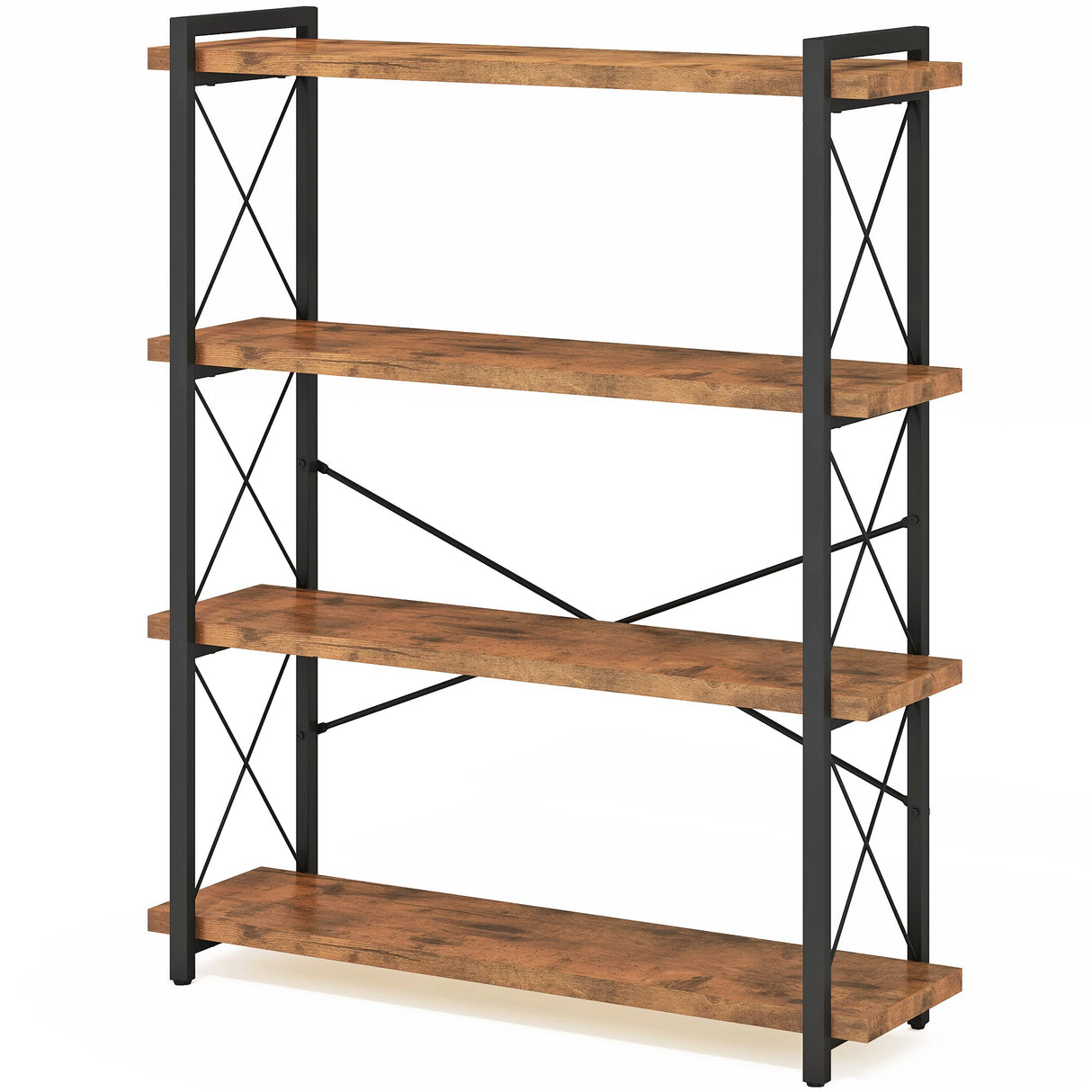 HCHQHS Bookshelf, 4-Tier Industrial Bookcase, Rustic Open Book Shelf, Freestanding Tall Bookshelves with Metal Frame HCHQHS