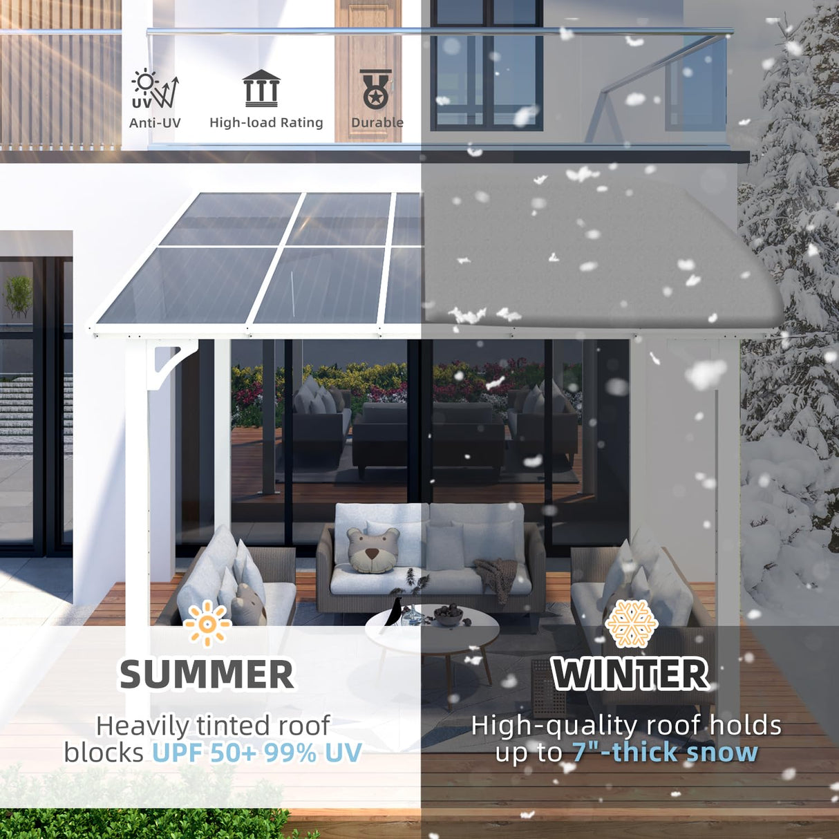 AECOJOY 10' x 8' Pergolas and Gazebos on Clearance in White, Large Wall Mounted Pergola, Outdoor Patio Lean to Gazebo Metal Awnings for Decks,Patio, Porch, Backyard and More AECOJOY