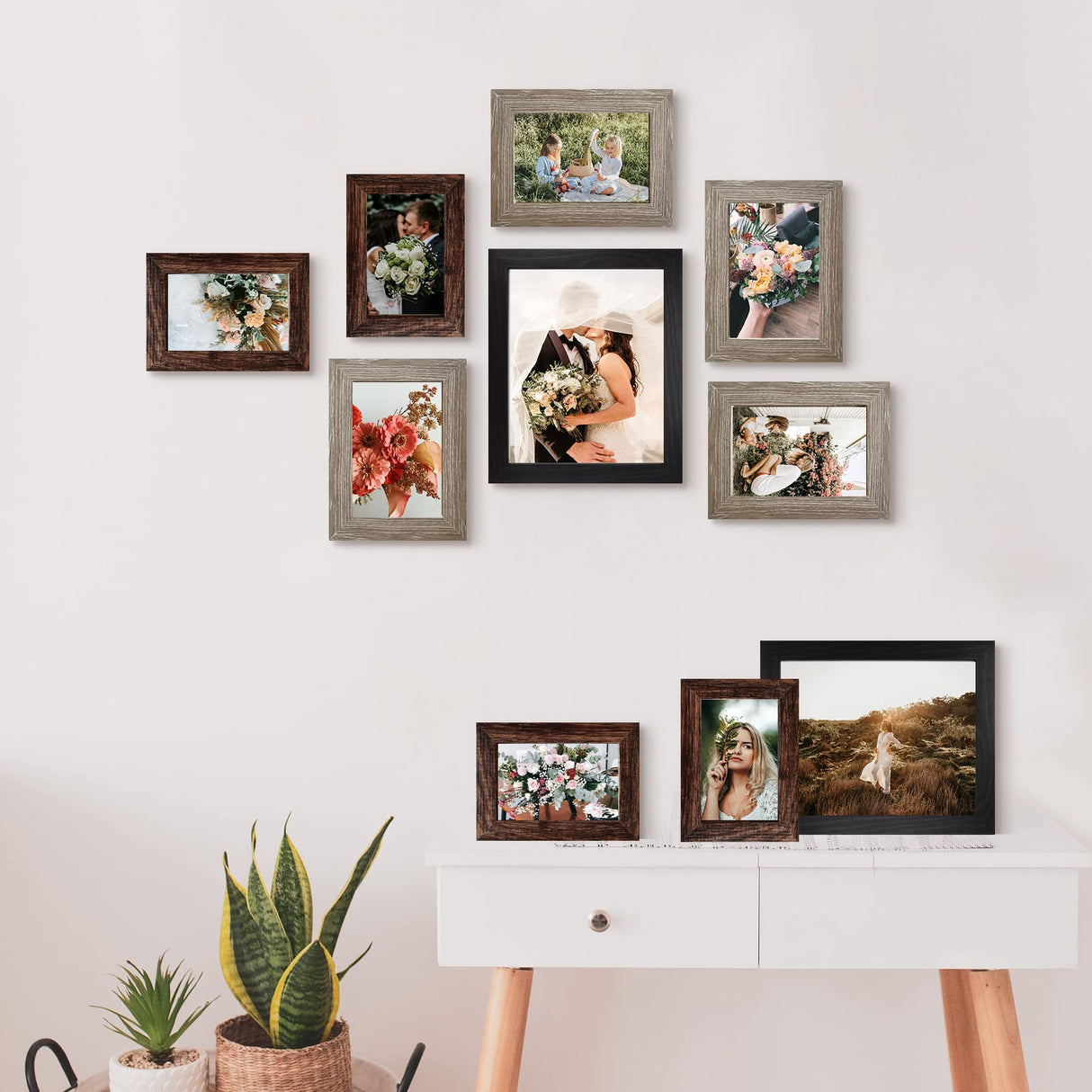 LUCKYLIFE Picture Frame Set 10-Pack, Gallery Wall Frame Collage with 8x10 5x7 4x6 Frames in 3 Different Finishes LUCKYLIFE