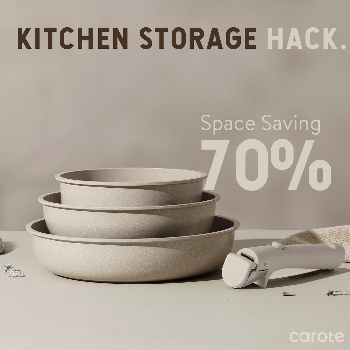 CAROTE 15pcs Pots and Pans Set, Nonstick Cookware Set Detachable Handle, Induction Kitchen Cookware Sets Non Stick with Removable Handle, RV Cookware Set, Oven Safe, Taupe CAROTE