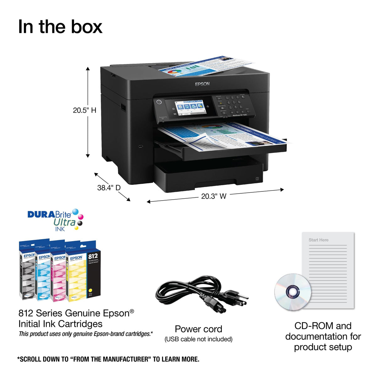 Epson Workforce Pro WF-7840 Wireless All-in-One Wide-Format Printer with Auto 2-Sided Print up to 13" x 19", Copy, Scan and Fax, 50-Page ADF, 500-sheet Paper Capacity, 4.3" Screen,Black Epson