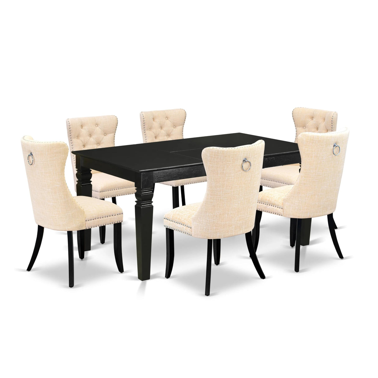 East West Furniture WEDA7-BLK-32 7 Piece Dining Set Includes a Rectangle Kitchen Table with Butterfly Leaf and 6 Upholstered Chairs, Black East West Furniture