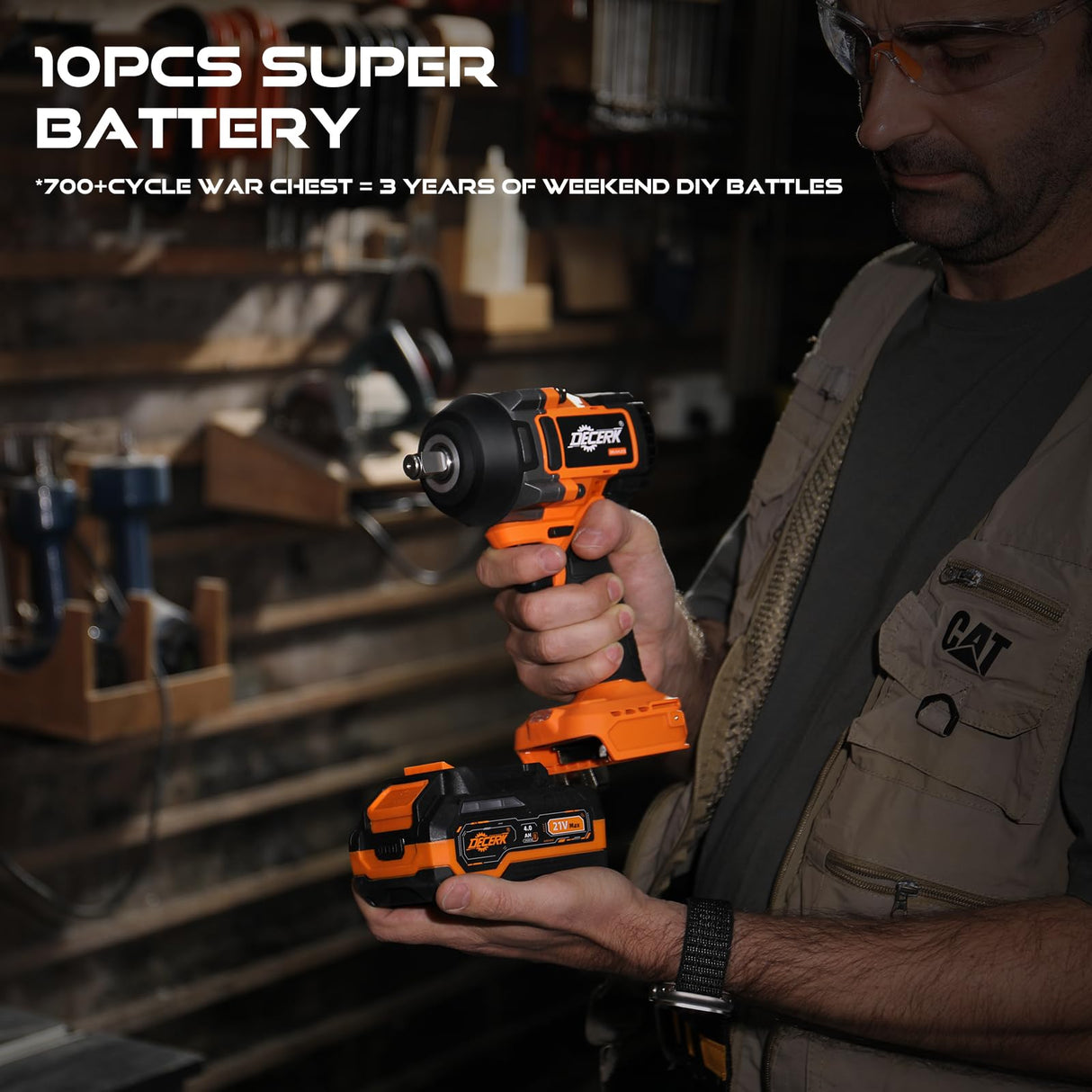 DECERK Cordless Impact Wrench Kit for Car, 1/2 Inch Driver, Brushless, 21V MAX, 650Ft-lbs (900N.m), Impact Gun with 2ร4.0Ah Battery, Power Electric Wrench for Truck Tire/House/Mower Decerk