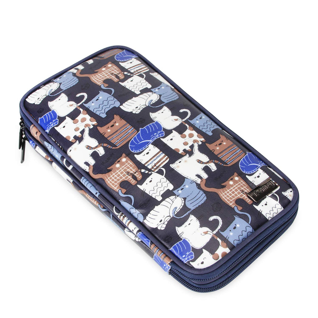Teamoy Knitting Needles Case(up to 10-Inch), Travel Organizer Storage Bag for Circular and Straight Knitting Needles, Crochet Hooks and Knitting Accessories, Blue Cats-NO ACCESSORIES INCLUDED Teamoy