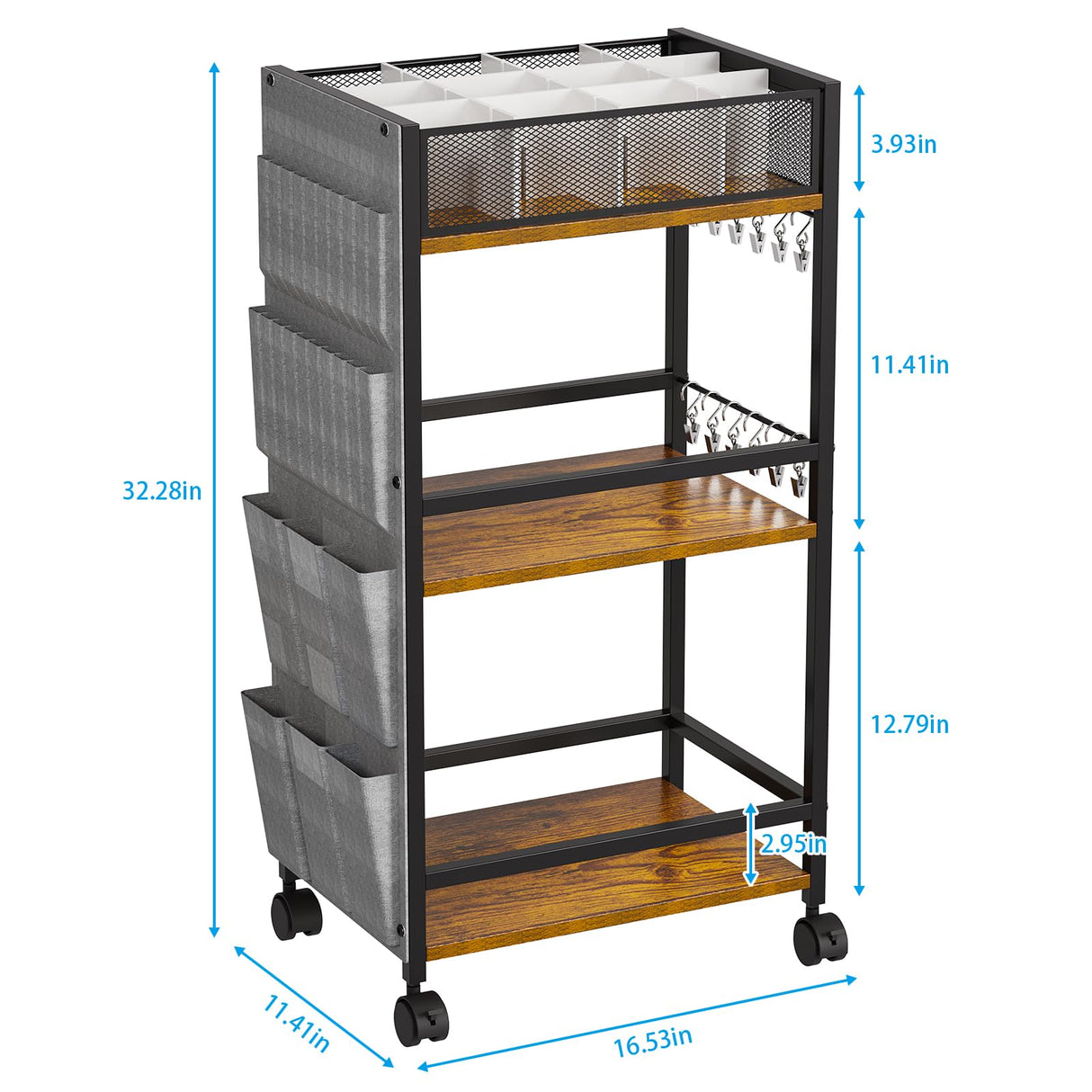 3 Tier Rolling Craft Cart & Art Cart | Side Partitioned Paint Brush Holder | Art Supply Storage Organizer with Wheels | Rolling Storage Cart for Standing Desk, Drawing & Craft Room, DIY Workshop,Gift Eyteenokk