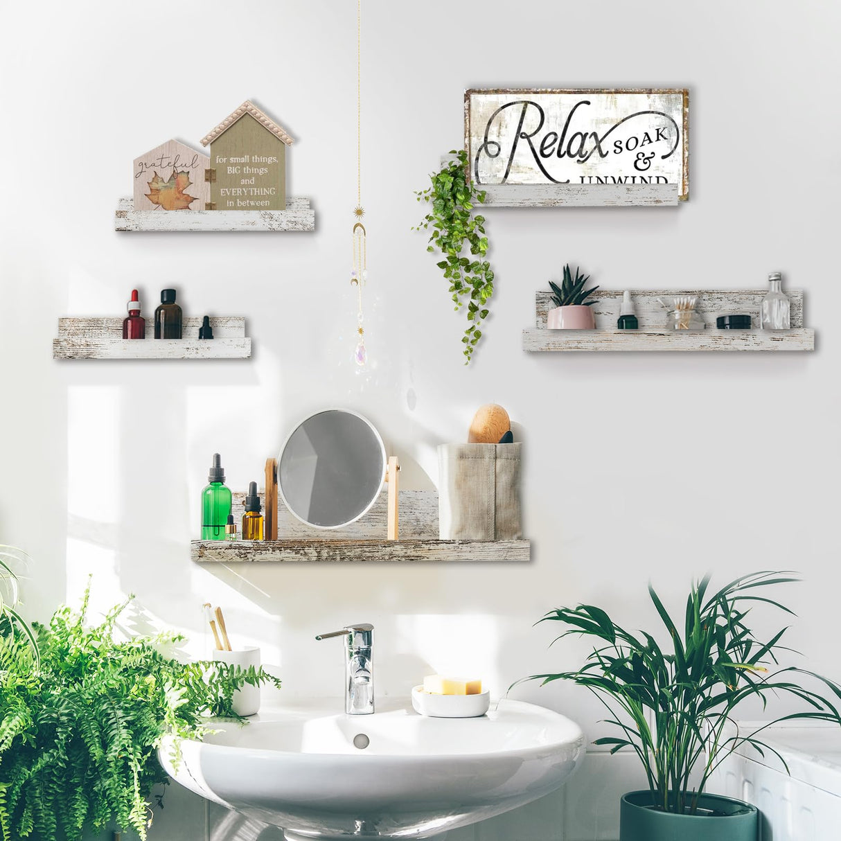 Walasis Rustic Shelves Wall-Mounted Distressed White - Farmhouse Wall Shelves 15.8 inch Wood Wall Decor Decorative Small Floating Ledge Shelf for Bedroom Living Room Walasis