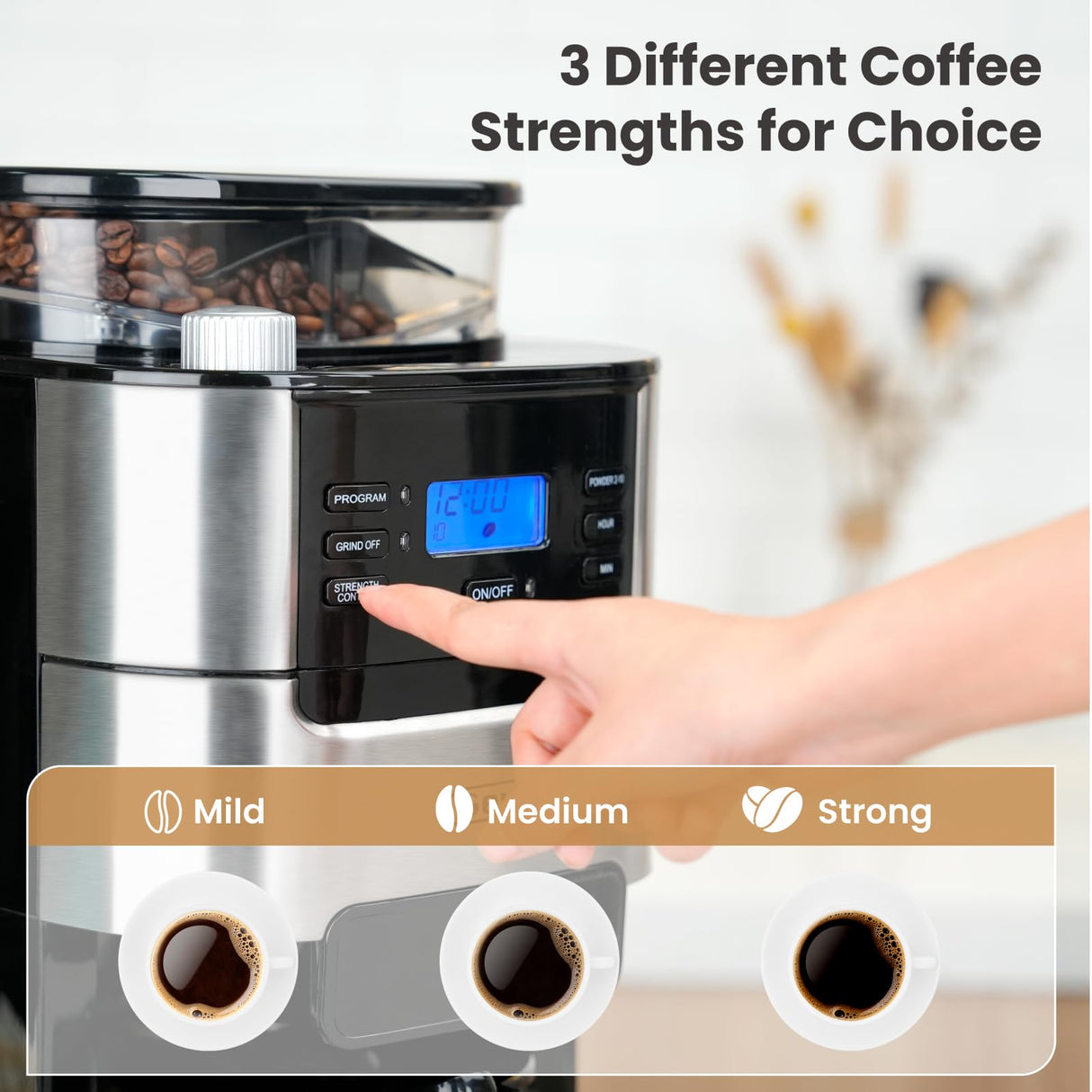 Gevi 10-Cup Drip Coffee Maker with Built-in Grinder, Programmable Brew Coffee Machine with Timer, Reusable Filter, 1.5L Water Tank, Coffee Pot, Warming Plate Burr Grinder Combo Gevi