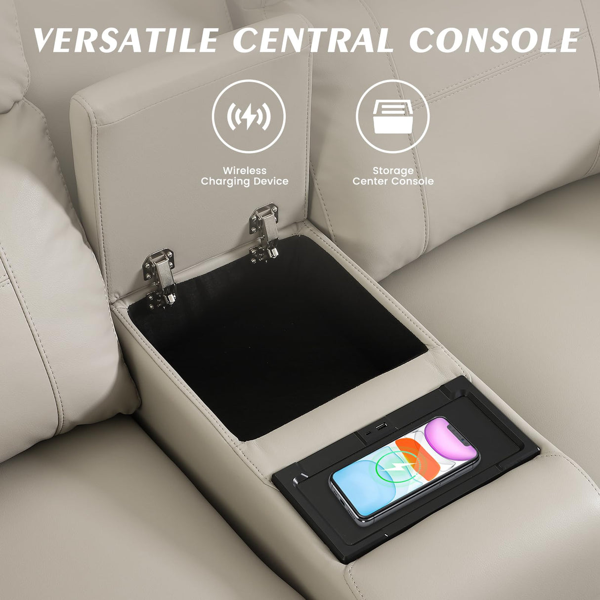 Neptane Dual Motor Power Reclining Loveseat with Wireless Charge, Power Loveseat Recliner Sofa with Adjustable Headrest/LED Light/Armrest Storage, Wall Hugger Couches for Living Room (Grey, 2 Seater) Neptane