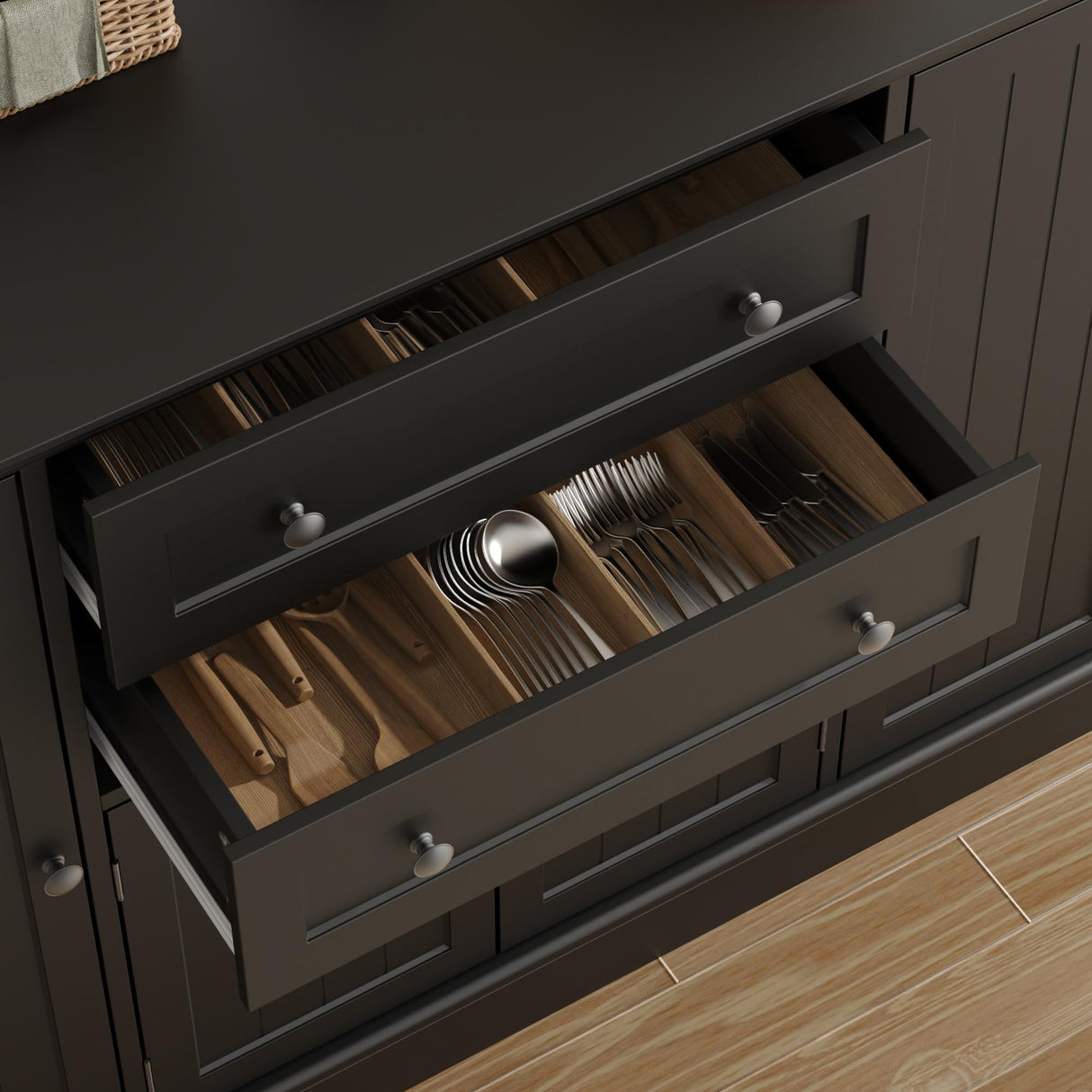 DecoFurn Farmhouse 47" Buffet Cabinet with Storage,Large Sideboard Buffet with Drawers and Adjustable Shelves, Rusitc Coffee Bar Cabinet for Kitchen, Black DecoFurn