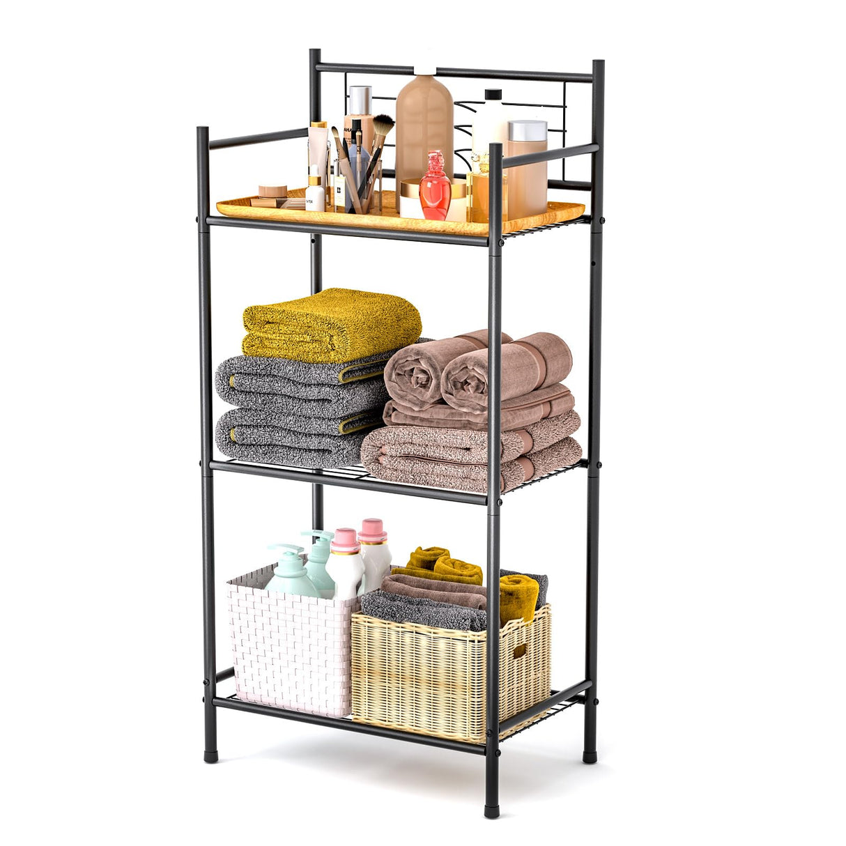 LEEDA 3-Tier Freestanding Multipurpose Storage Shelves Heavy Duty Metal Shelving Unit, Display Plants Flowers Bath Essentials, for Kitchen Bathroom Office, Black Leeda Made