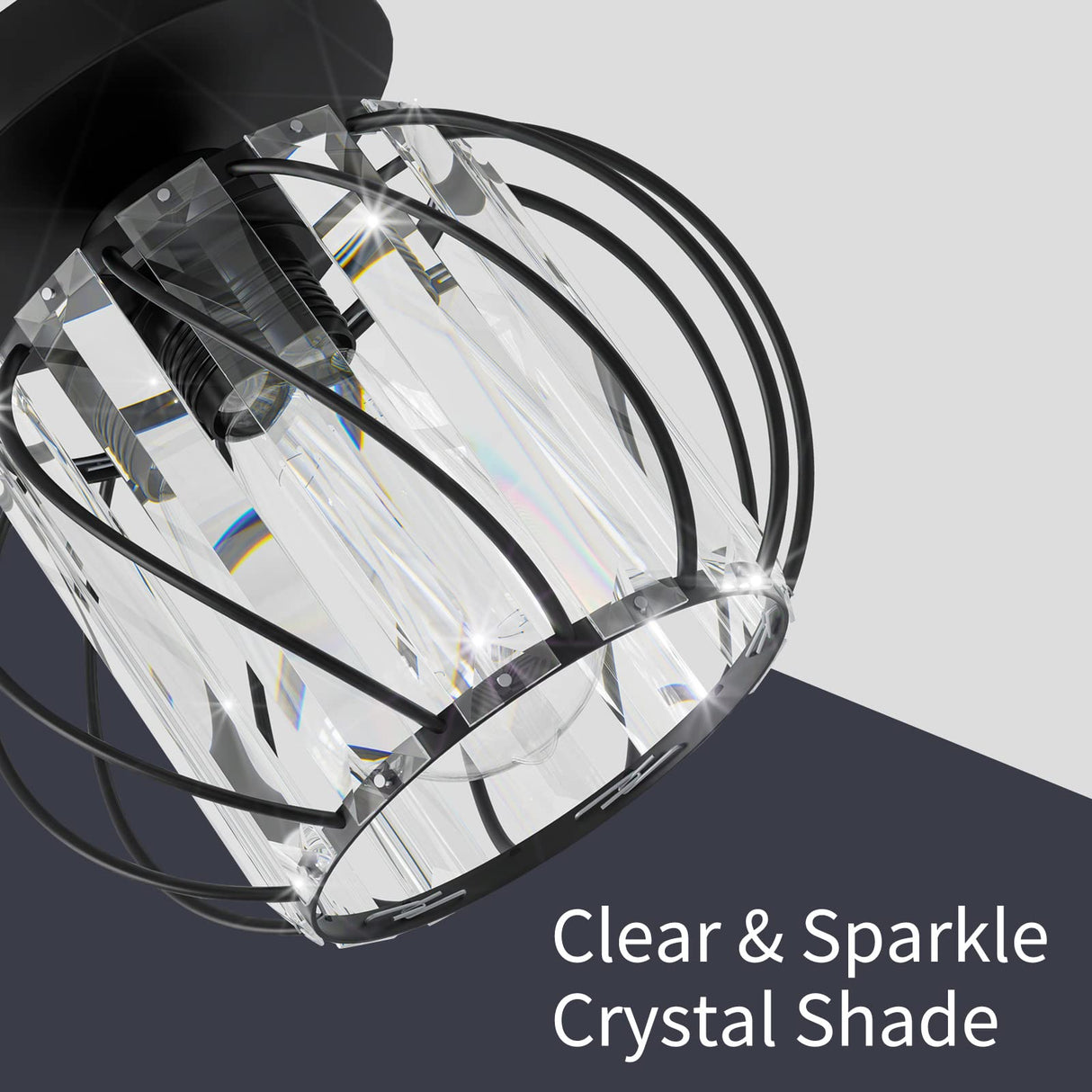 FRIDEKO HOME 2-Pack Semi Flush Mount Ceiling Light - Small Crystal Chandelier Hallway Black Metal Cage Modern Light Fixture for Entryway Bedroom Porch Kitchen FRIDEKO HOME