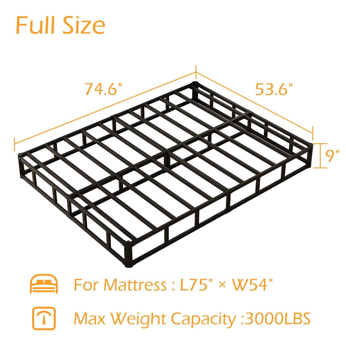 Maenizi 9 Inch Full Size Box Spring, Heavy Duty Metal Box Spring Bed Base with Fabric Cover, Mattress Foundation, Easy Assembly, Noise Free, Black Maenizi