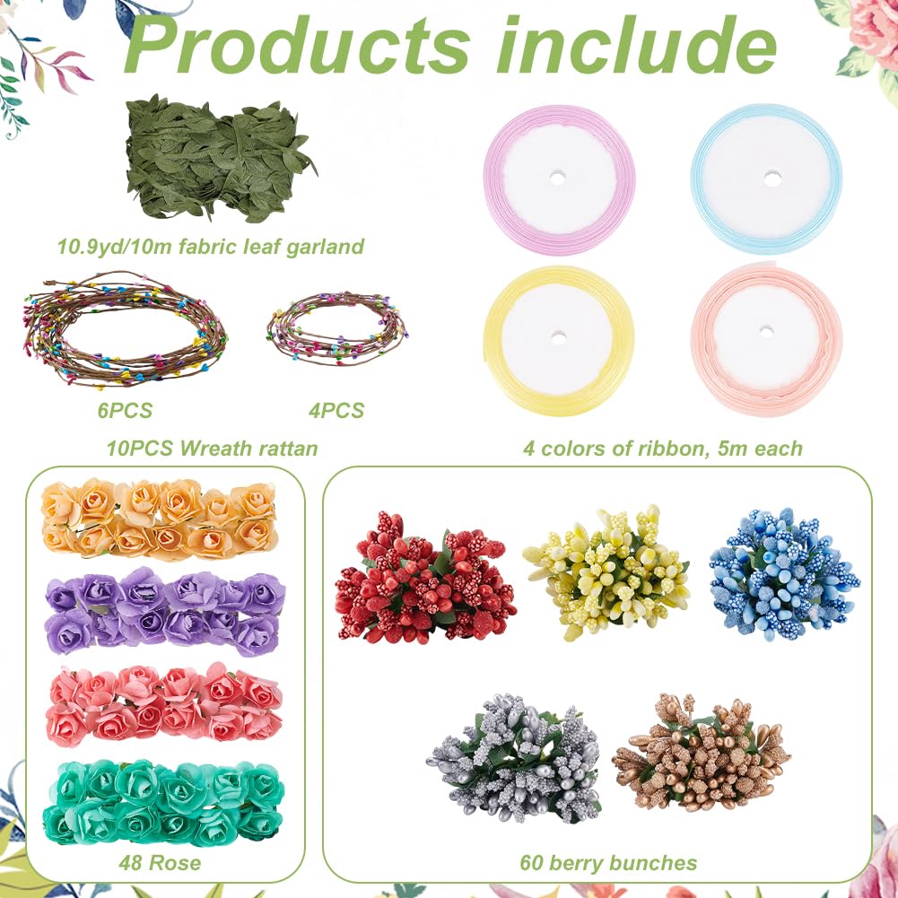 INFUNLY 12Sets DIY Flower Crowns Making Kit Make Your Own Flower Wreath Fairy Flower Headbands and Bracelets Handmade Floral Garland Kit Floral Crowns Head Hair Accessories for Wedding Birthday Party INFUNLY