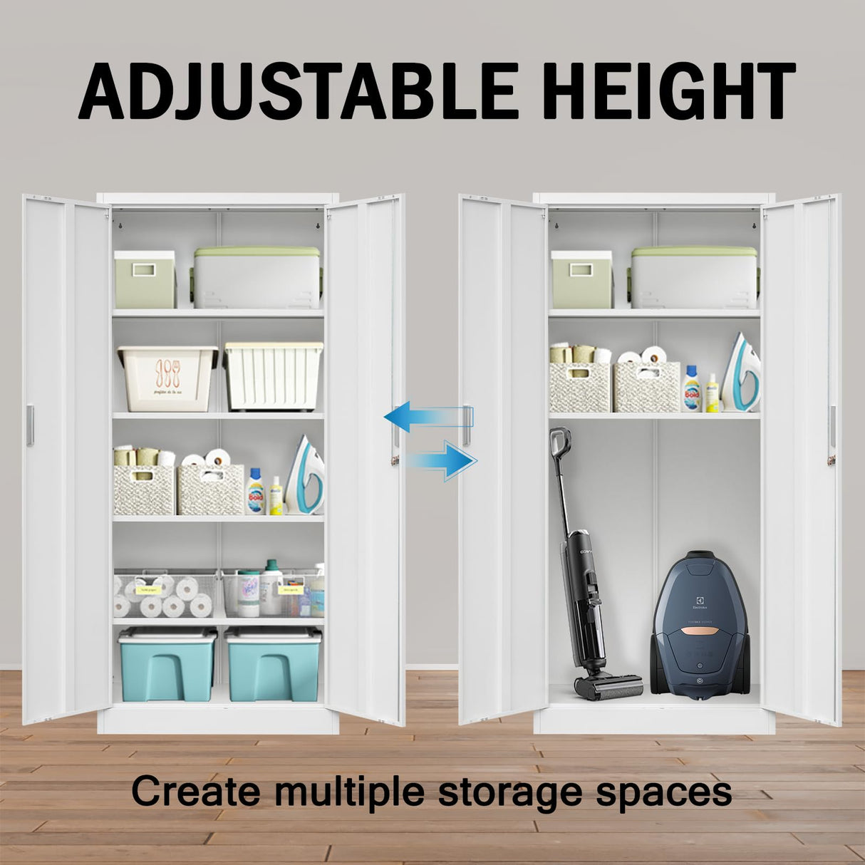TaskStorz Steel SnapIt Cabinet, 72 Inch Metal Storage Cabinet with Locking Doors and Adjustable Shelves, Metal Garage Cabinet, Tool Cabinets for Office, Garage and Home Use, 72"H x 32"W x 18"D (White) TaskStorz