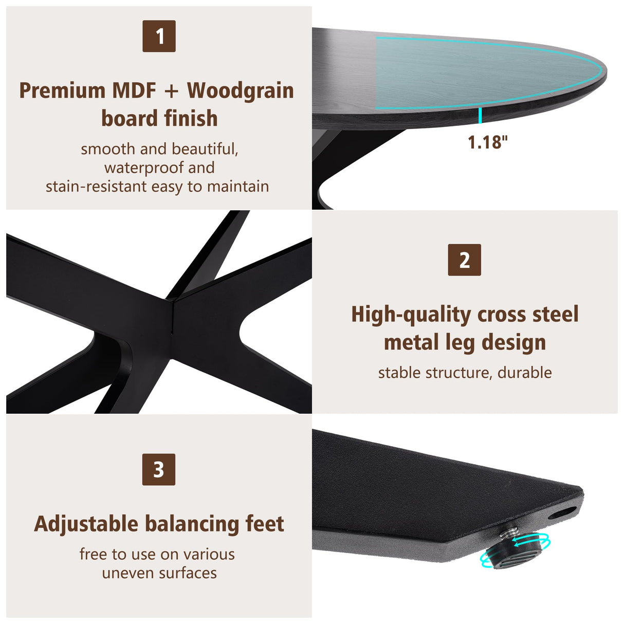 Kidol & Shellder Rectangular Dining Table for 4-6 People 69.4" Farmhouse Kitchen Table with Metal Cross Legs & Oval Corners Modern Industrial Style for Kitchen Dining Room Living Room Black Kidol & Shellder