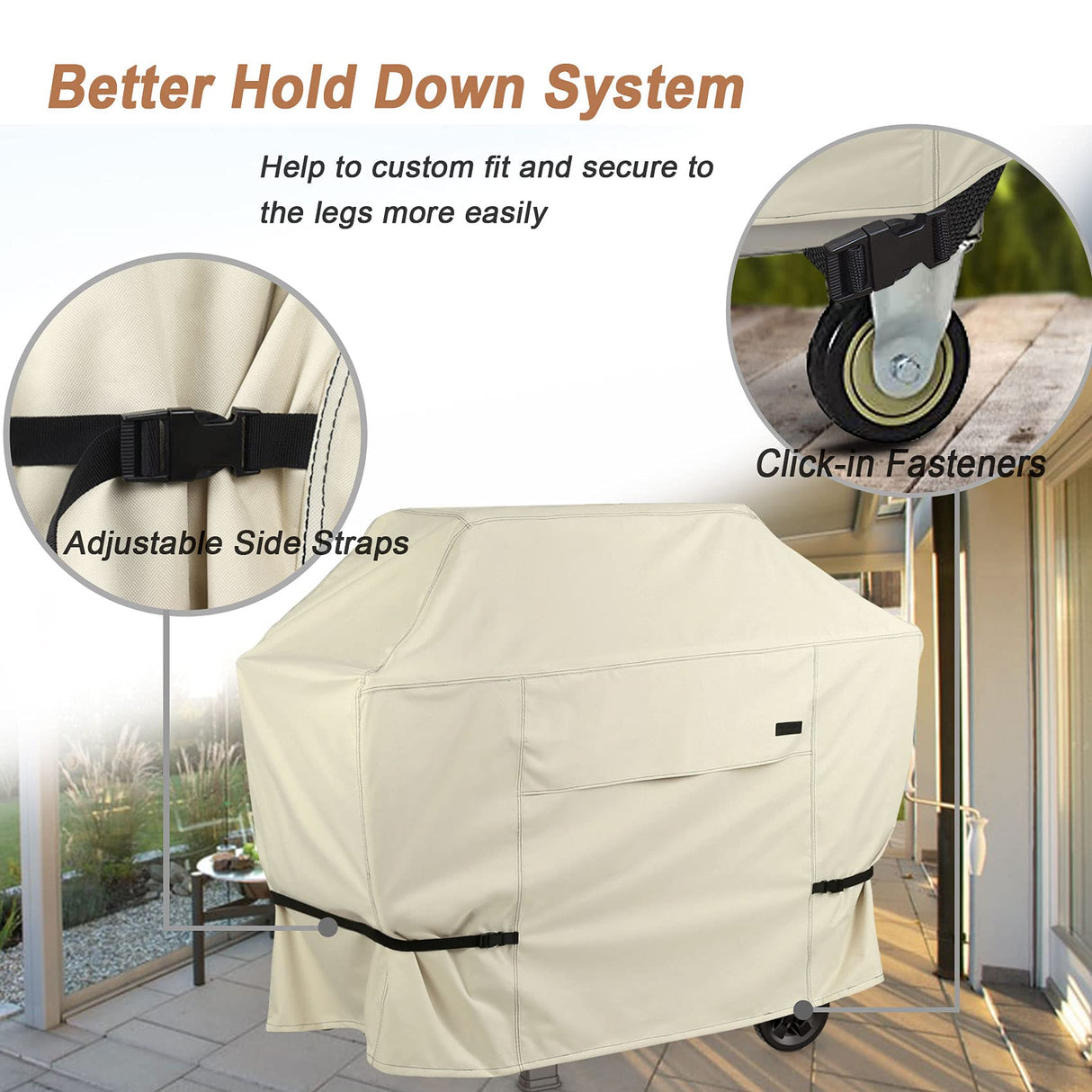 NettyPro Gas BBQ Grill Cover 56 Inch Waterproof 600D Heavy Duty Outdoor Barbecue Cover for Char-Broil, Brinkmann, Nexgrill Grills and More, Beige NettyPro