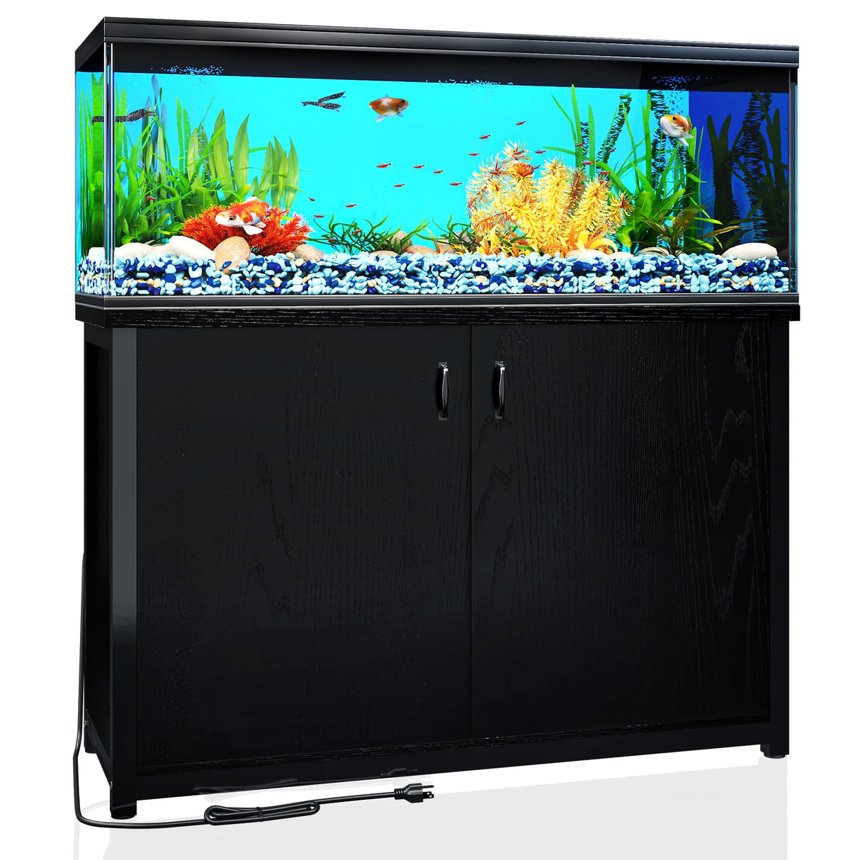 TC-HOMENY 55-75 Gallon Aquarium Stand with Charging Station, 1200lb Load Capacity, Metal Fish Tank Stand with Large Storage Cabinet and Cable Holes, 51" L x 19.5" W Tabletop, Fit for Living Room TC-HOMENY
