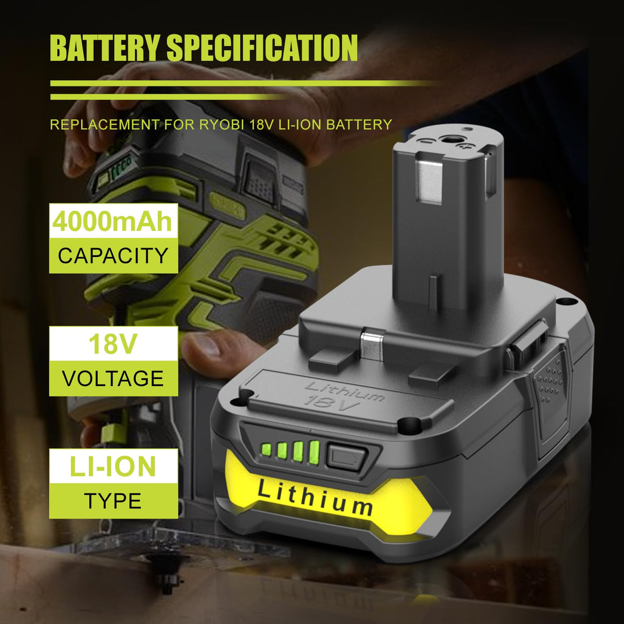 BECDXPal 2 Pack 4.0Ah Replacement for Ryobi 18V Battery P108 Li-ion Replacement for Ryobi 18V ONE+ Battery Compatible with Ryobi P102 P108 P103 P105 P107 P109 P104 18Volt Power Cordless Tools BECDXPal