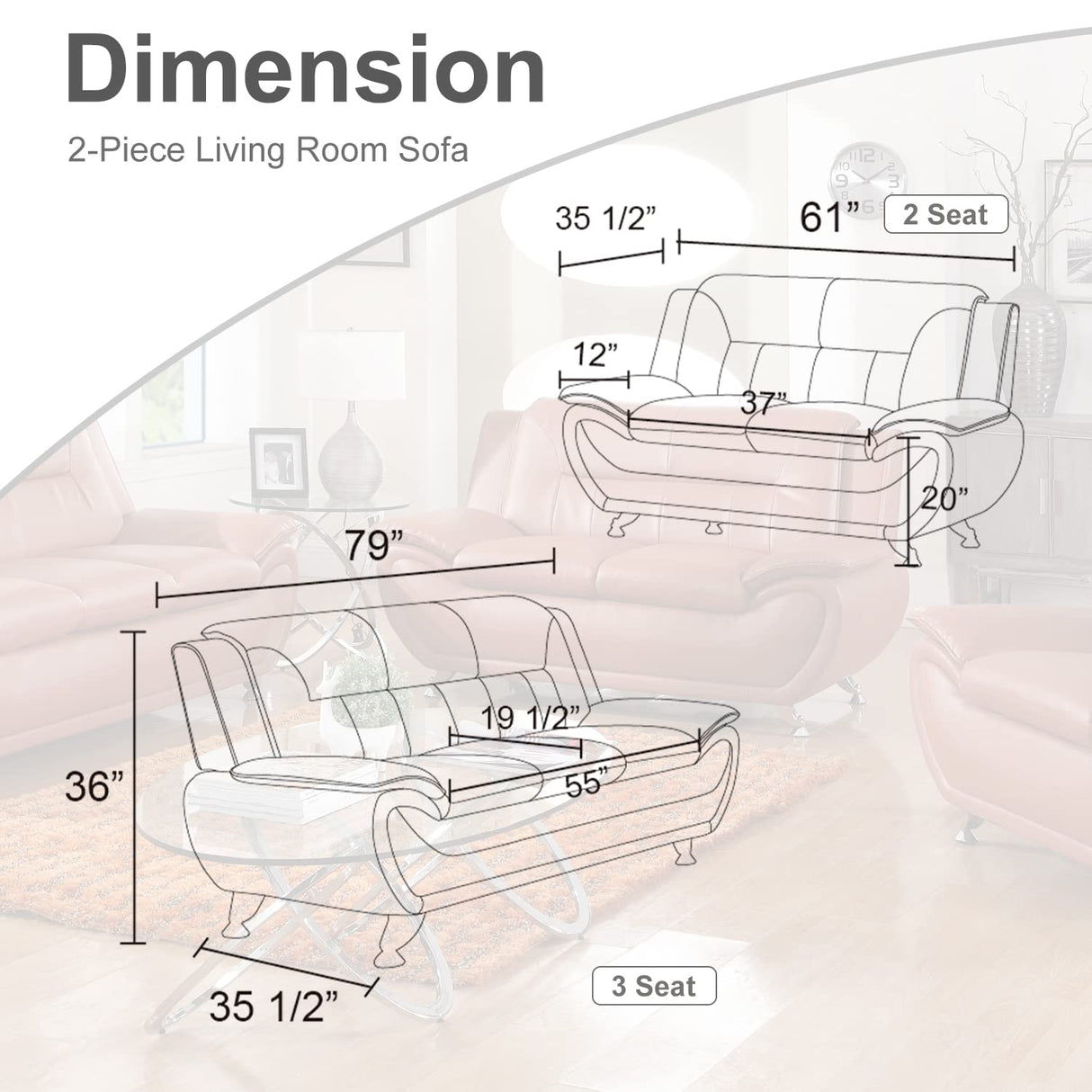Faux Leather Sofa Couch Set, Living Room Sofa and Loveseat Set, Leather Couch and Loveseat Set for Living Room Office Home (2 Piece Leather Living Room Set, Cream White) Plithzy