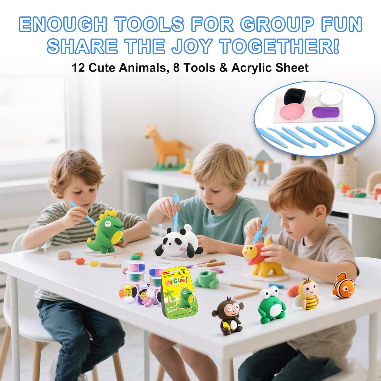 Air Dry Clay for Kids, 12 Animals Modeling Clay Kit with 8 Sculpting Tools and Clear Acrylic Sheet, Soft & Non-Sticky, Safe & Non-Toxic Magic Clays, DIY Arts & Crafts Creative Gift for Boys & Girls Maxsolve