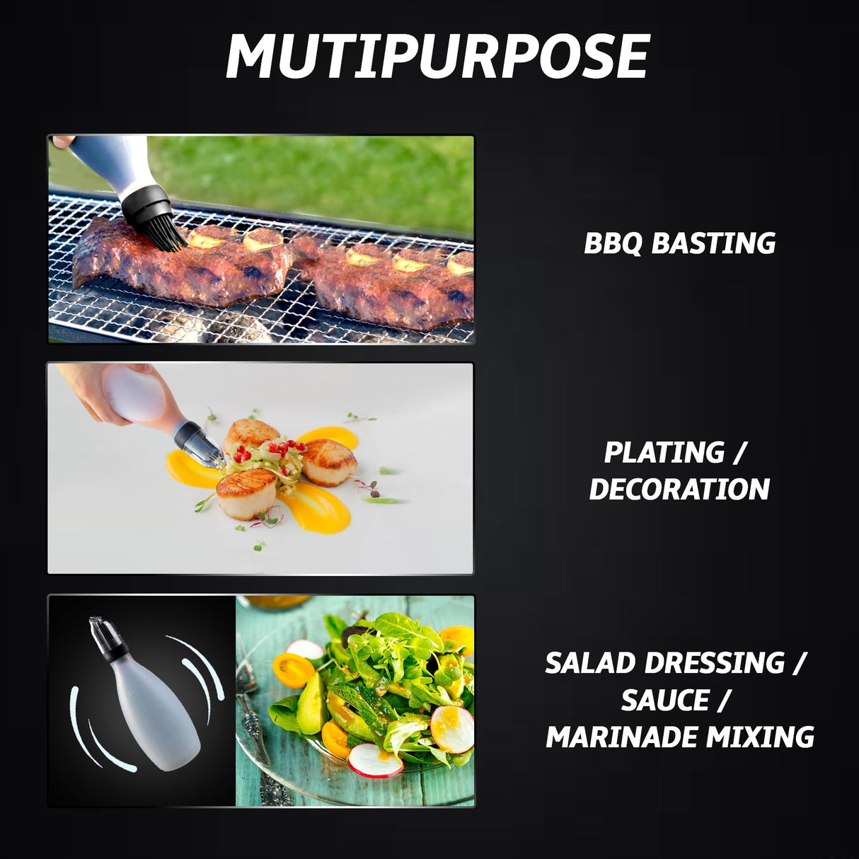 Silicone Basting Brush for Cooking - Oil Dispenser with Brush, All in One Oil Brush for Cooking, BBQ Brush, BBQ Mop- Smoker Accessories Gifts for Men - Sauce Brush for Cooking- Grilling Tools (Black) Gourmet Easy