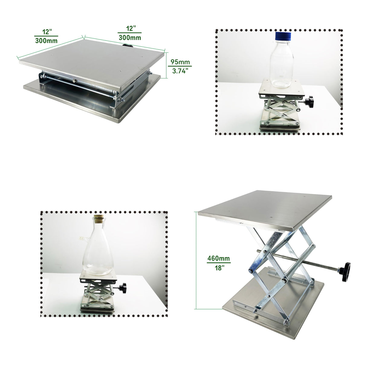 TEXALAN(R) Lab Jack Stainless Steel Lift Table Scissor Jack 12"x12"x18" Max Load 55 lbs/25kg TEXALAN
