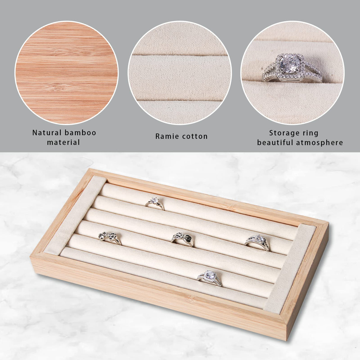 Kanwoder Bamboo Ring Holder,Ring Display Stand,Jewelry Organizer Stand for Rings Earrings Selling(Beige) Kanwoder