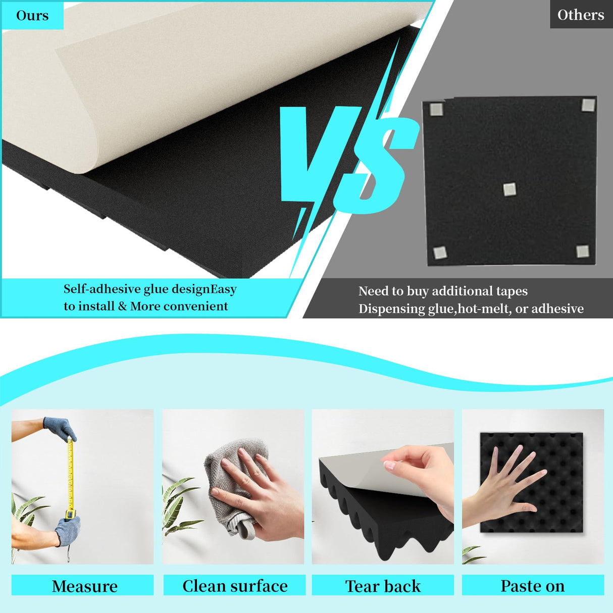 16 Pack Acoustic Foam,12x12x2 inches Sound Proof Foam Panels for Walls, Premium Egg Crate Panel Studio Foam Wall Panel (Black) FOUCARSI