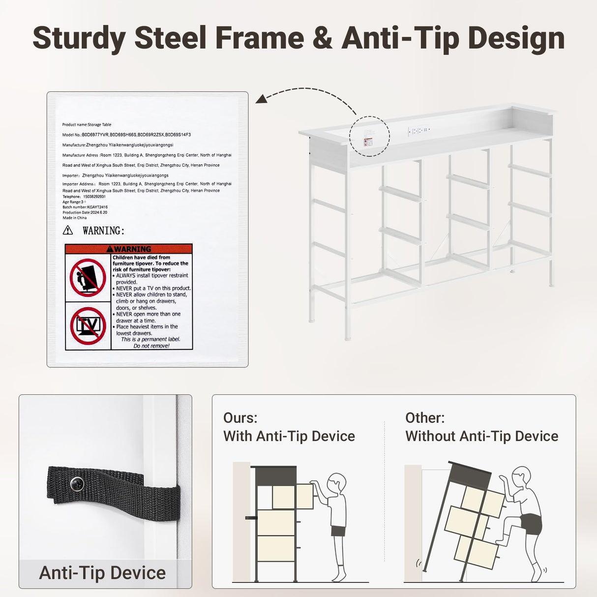 ELYKEN White Dresser with LED Light for Bedroom, Dresser with 9 Drawers and Charging Station, Fabric Chest of Drawers with PU Finish Storage Drawers for Entryway Closet Living Room Hallway Guest Room ELYKEN