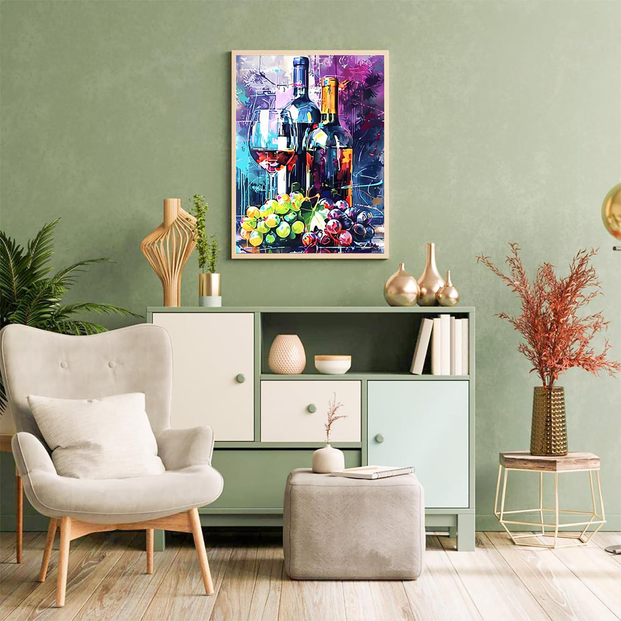 UPABLUNSO Adult Diamond Painting Set Wine Bottles and Glasses with Grape DIY 5D Round Full Diamond Wine Perfect for Family Leisure and Living Room Bedroom Wall Decoration 12x16 inch UPABLUNSO