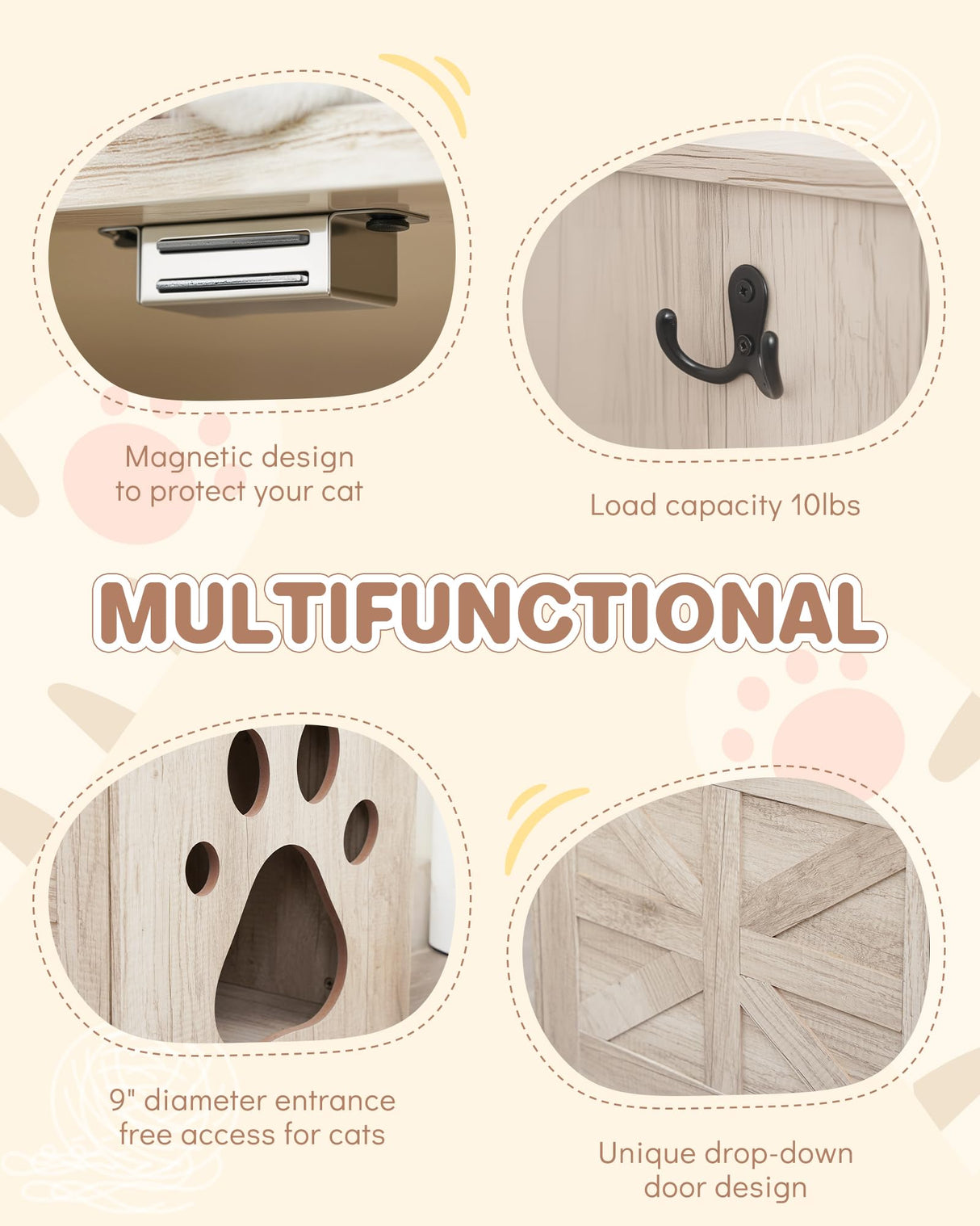 JubiNatural Cat Litter Box Enclosure, Indoor Hidden Cat Litter Box Furniture, Simple Classic Sliding Door Style Cat Litter Box Cabinet for Convenient Entry, Use As Side Table or Nightstand JubiNatural