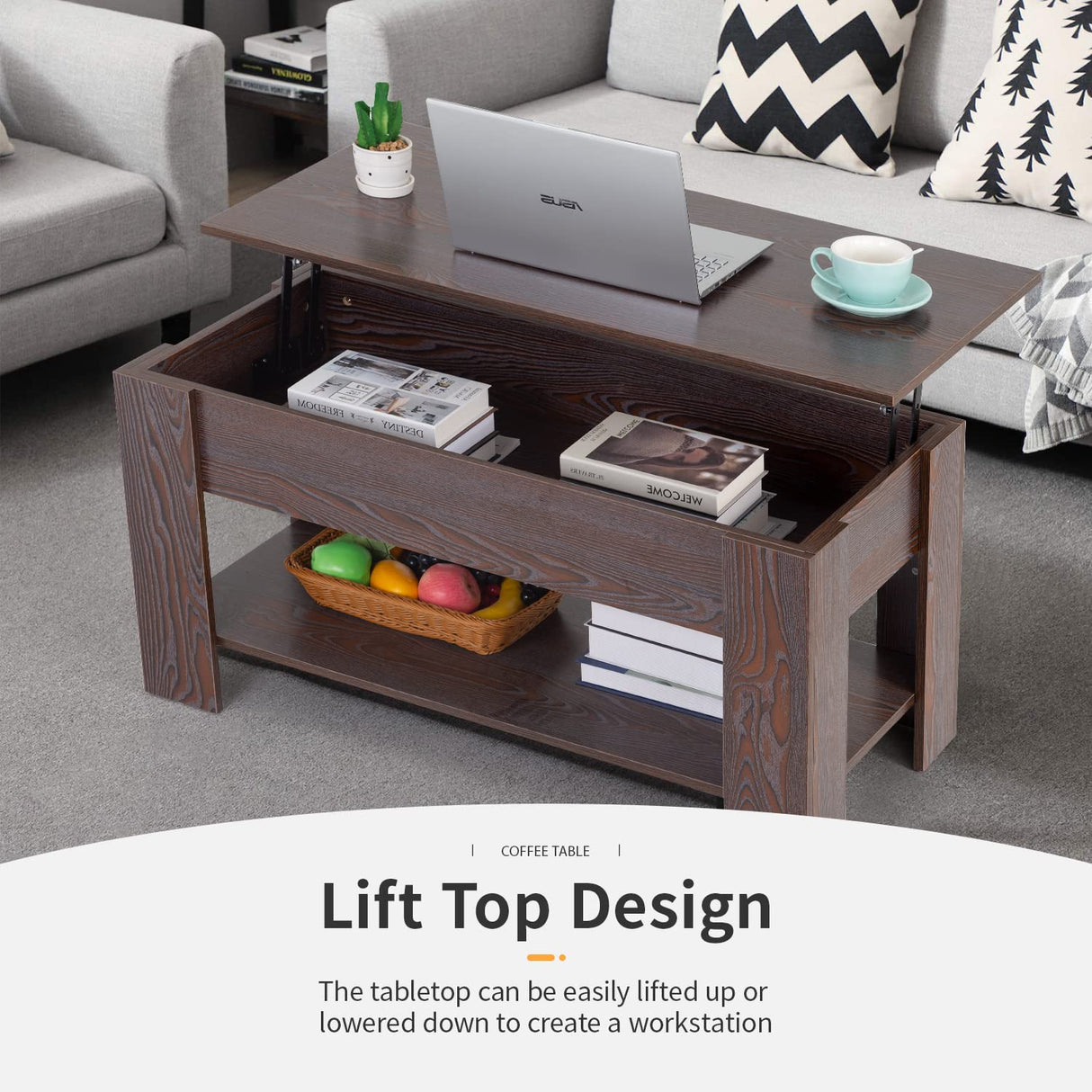 FDW 39 inch Lift Top Coffee Table with Hidden Storage Compartment & Lower Shelf,Coffee Table with Lift Top for Living Room,Home Small Space,Espresso FDW