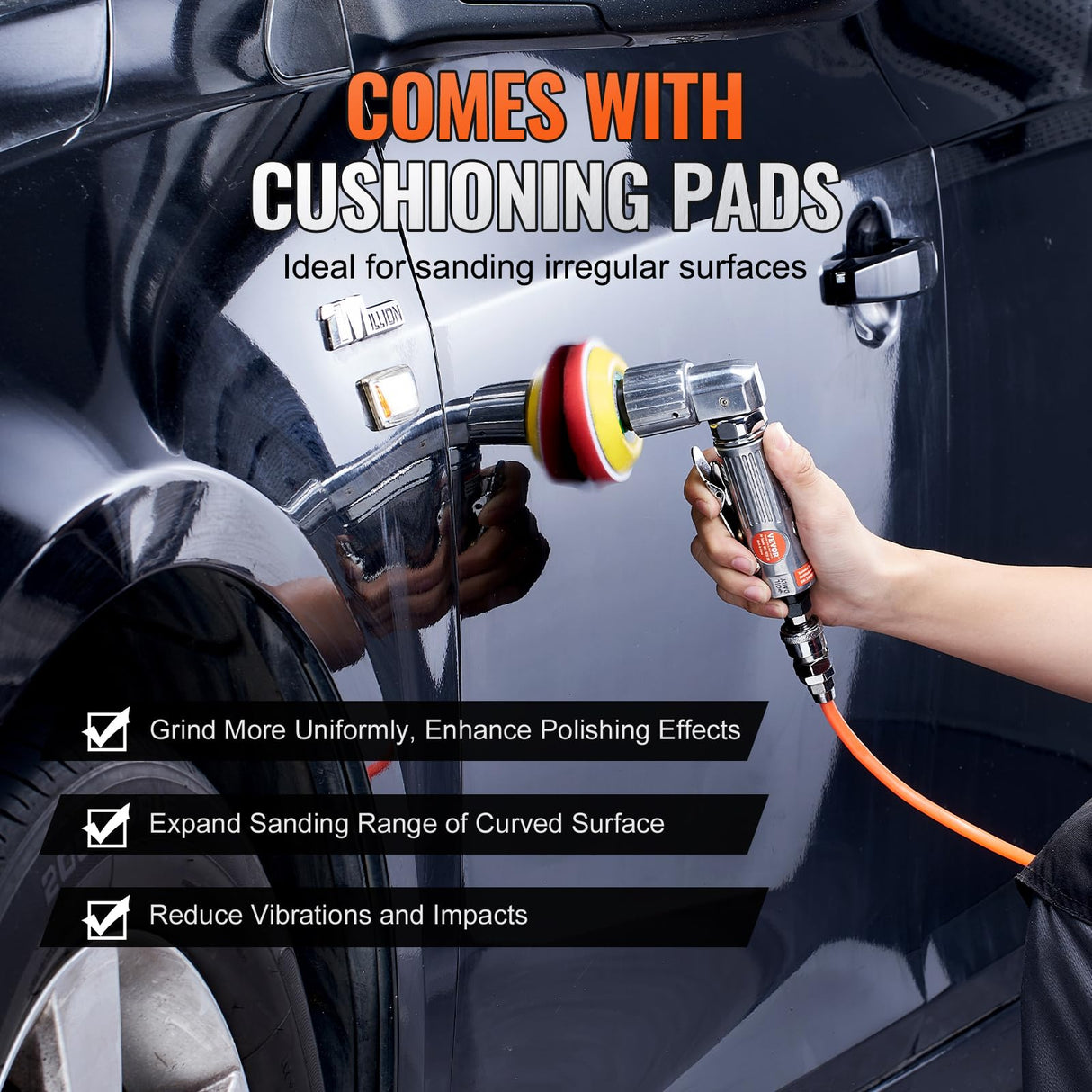 VEVOR 1/2/3 Inch Random Orbital Air Sander, High-Speed 15000RPM Mini Pneumatic Sander for Auto Body Work, 58PCS Air Powered Sander Kit with Sandpapers, Wool Pad, Wavy Sponges VEVOR