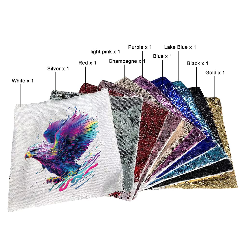 FOKOCALI 10PCS Sublimation Pillow Cover Mixed Color Square Blank Reversible Sequin Magic Swipe Cushion Case 15.75 x 15.75in US Stock FOKOCALI