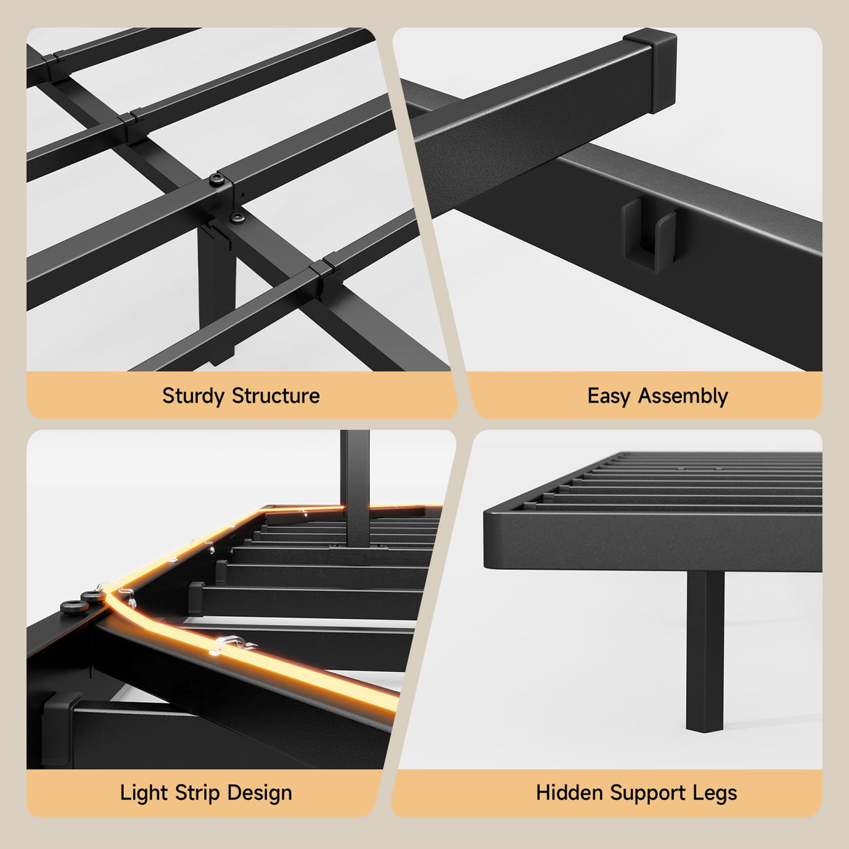 ONBRILL Full Size Floating Bed Frame with Smart LED Lights & USB Charging Station - Heavy Duty Metal Design, Easy Assembly, Noise-Free ONBRILL