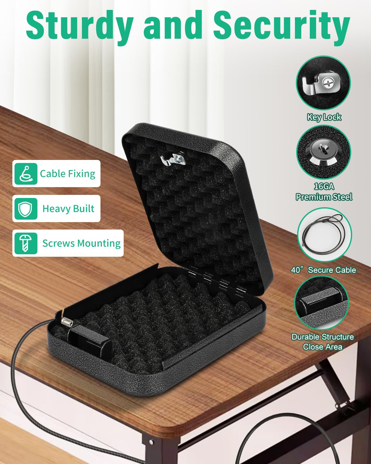 BAGKOOL Portable Security Lock Box - Gun Safety, Money, and Document Safe - Personal Safe Box with Patented 39IN Security Cable and 4 Keys - Ideal for Valuables and Firearms - Size 9.4 * 6.5 * 1.96 IN BAGKOOL