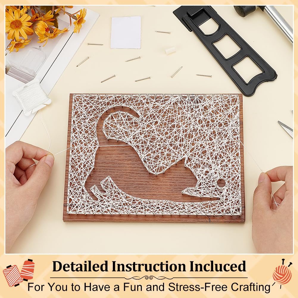 INFUNLY Cat String Art Kit Handmade DIY Craft Kit for Adults Creative Handmade Kit for Pet Lovers Wooden Frame Board with Pre Punching DIY Home Art Project for Beginners Cat Wall Art for Bedroom Decor INFUNLY