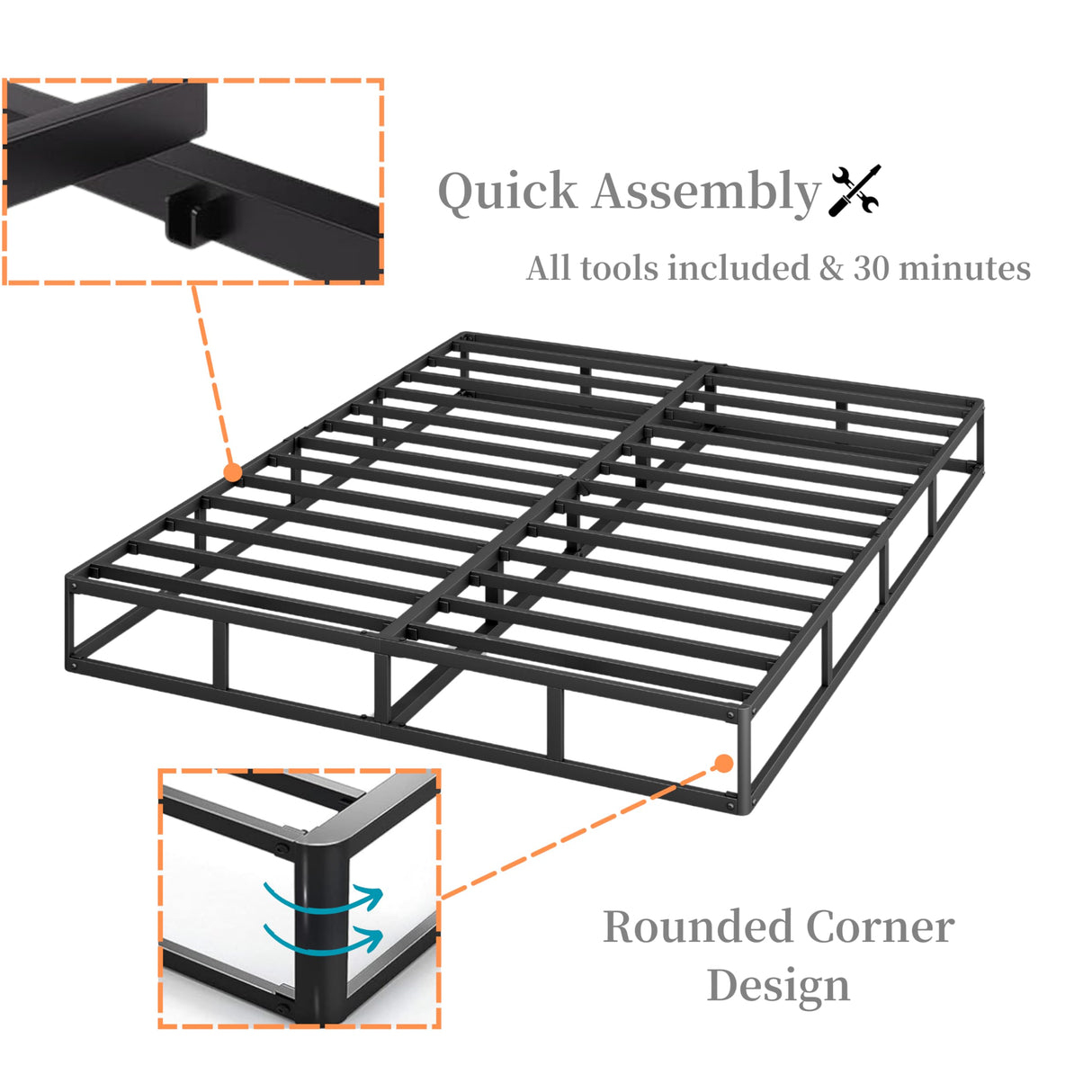 Aardhen 9 Inch High Profile King Box Spring Strong Metal Frame Mattress Foundation, Quiet Noise-Free,Easy Assembly, 3000lbs Max Weight Capacity Aardhen