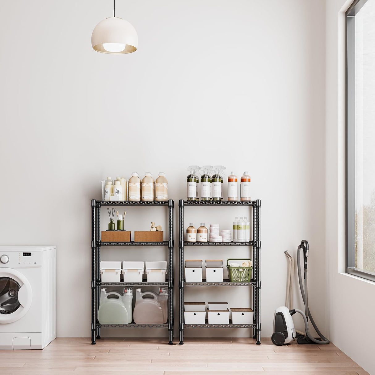 M MZG 1000 lbs 4 Tier Shelf Metal Storage Shelves Wire Rack Closet Organizers for Garage Kitchen Bathroom Laundry Black 11.8" D x 25.6" W x 45.5" H M MZG