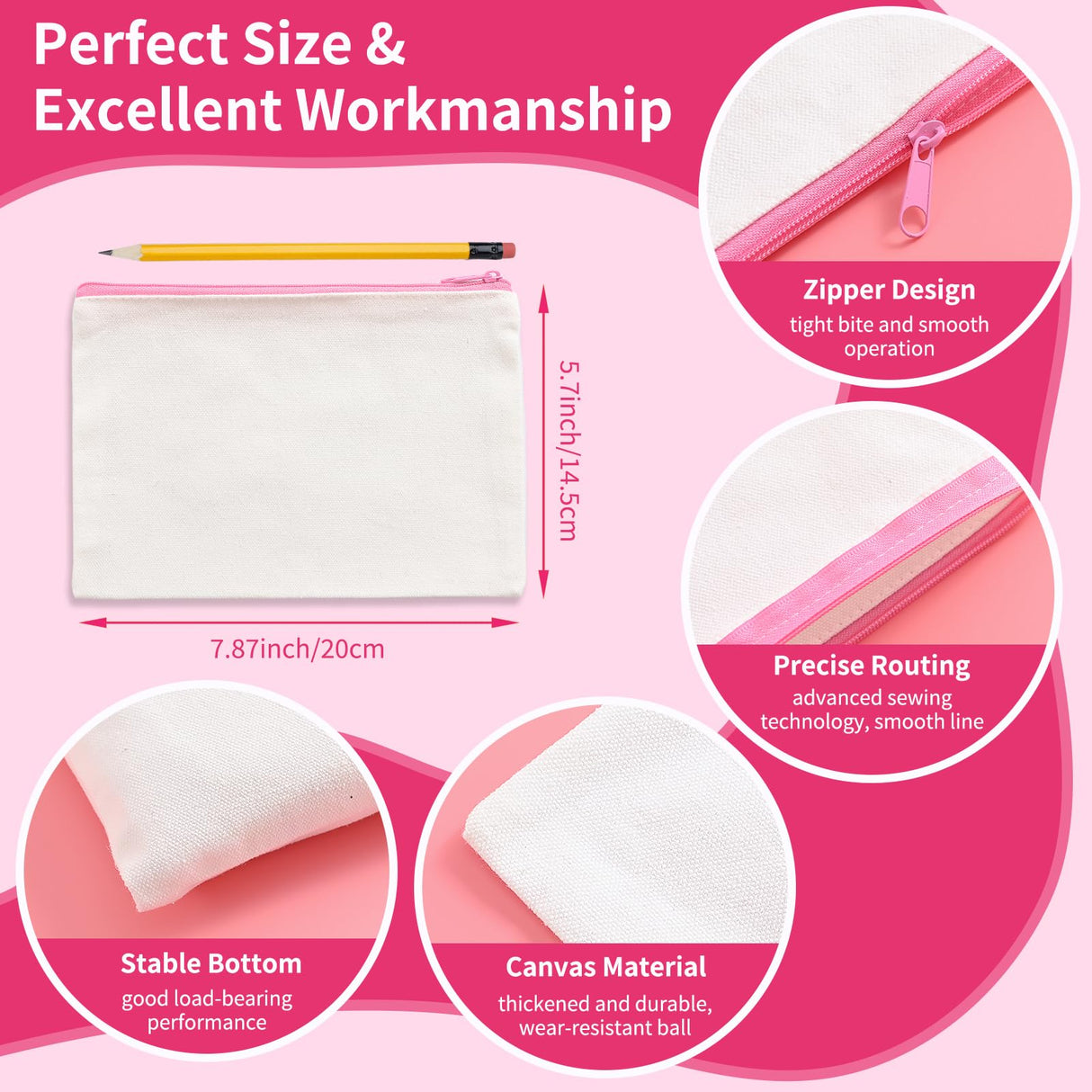 12Pcs Canvas Makeup Bags Bulk, 7.87 x 5.7 Inch Cotton Sublimation Blank DIY Heat Transfer Cosmetic Makeup Bag w/Colorful Zipper for Bridesmaid Makeup Bag Travel Toiletry Pouch Storage, Christmas Craft AMDAILY