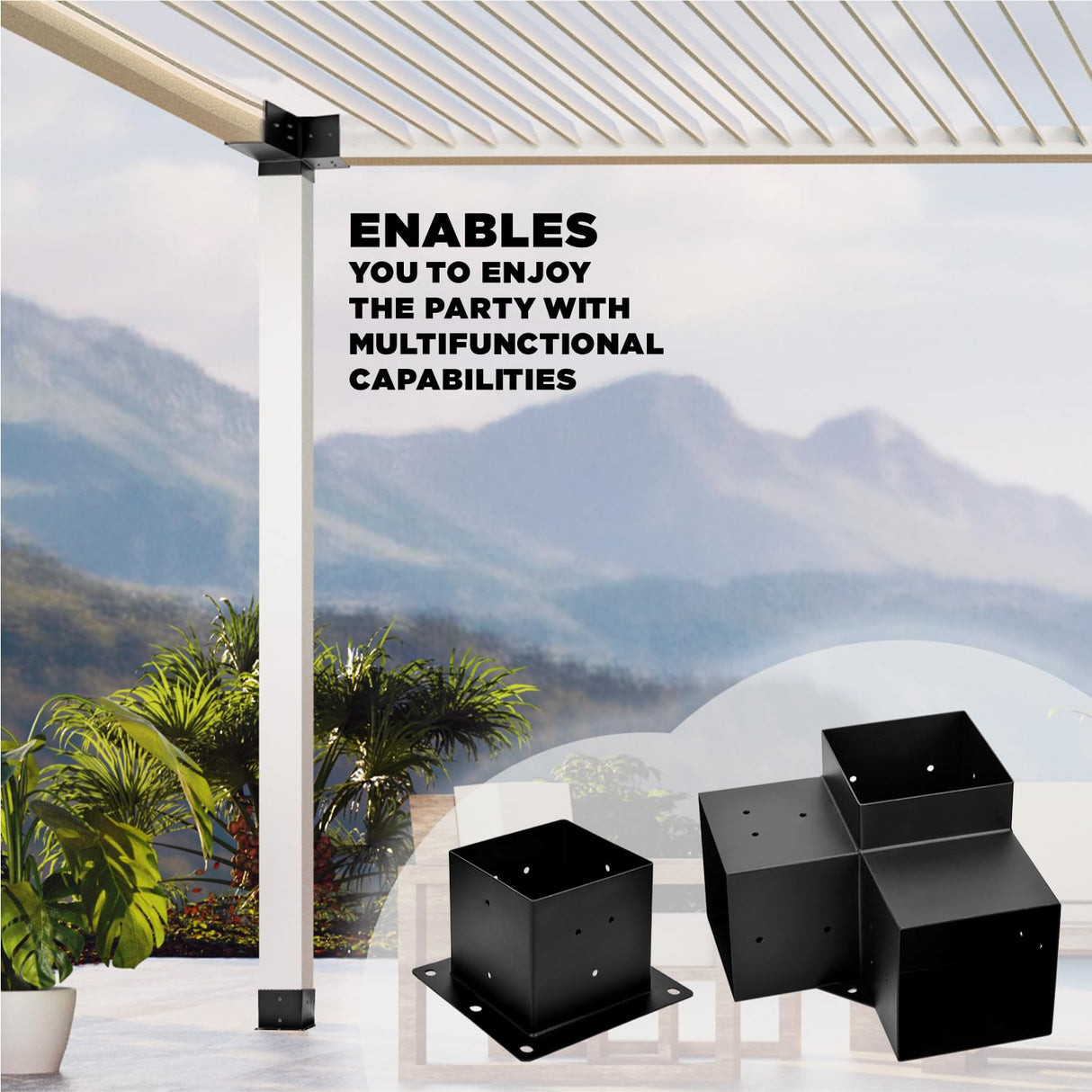 WIMART Pergola Bracket, 3-Way Pergola Right Angle Bracket, Raised Wood Bracket for 6"x6" (Inner Dimensions: 5.5"x5.5") Wooden Beam, Pergola, Garden, Gazebo,... (Set 8) WIMART