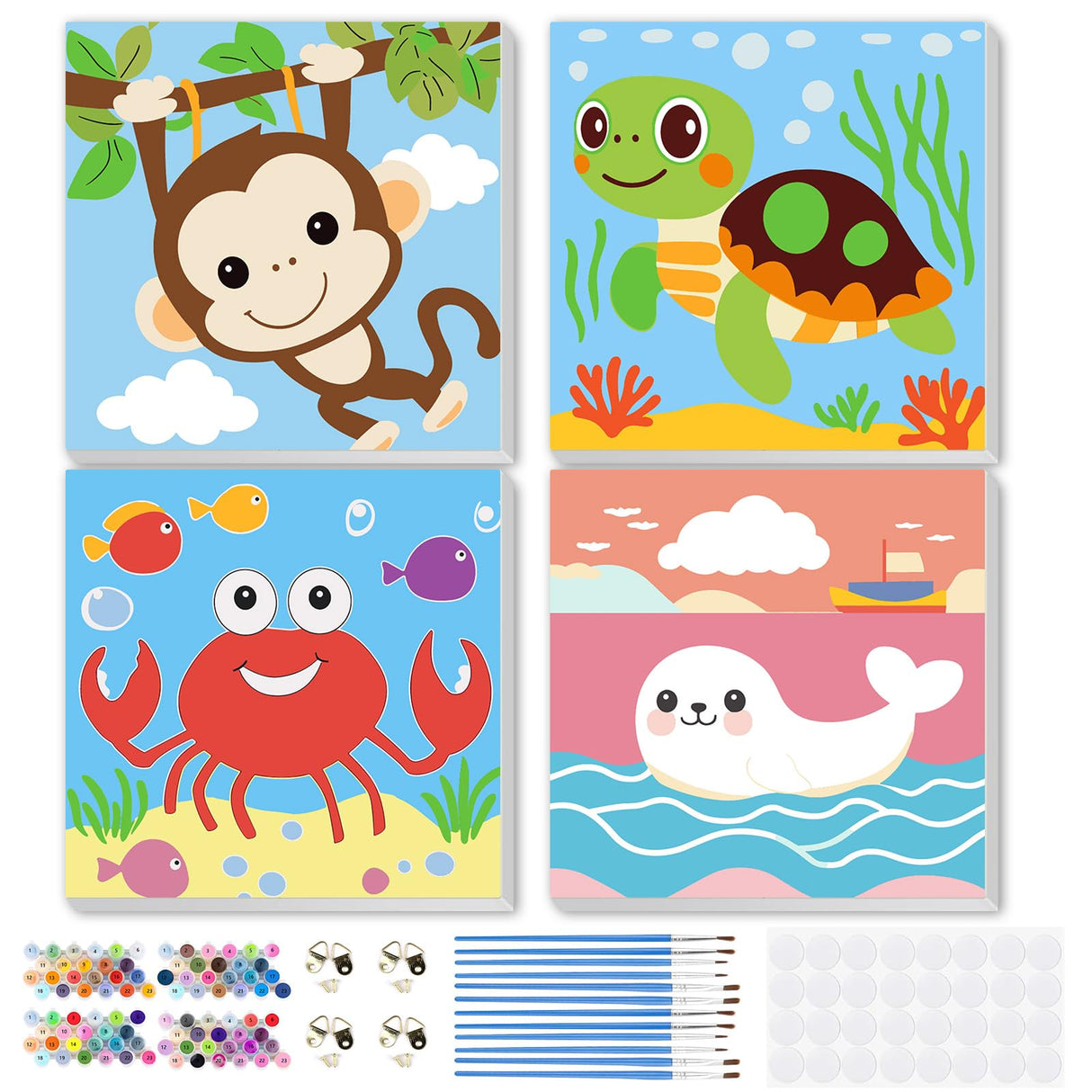 MEIYUDA Framed 4Pack Animals Paint by Number Kit for Kids, Cute Animals Paint by Numbers for Kids Age 4-8-12, DIY Acrylic Oil Painting for Home Wall Decor 8x8in MEIYUDA