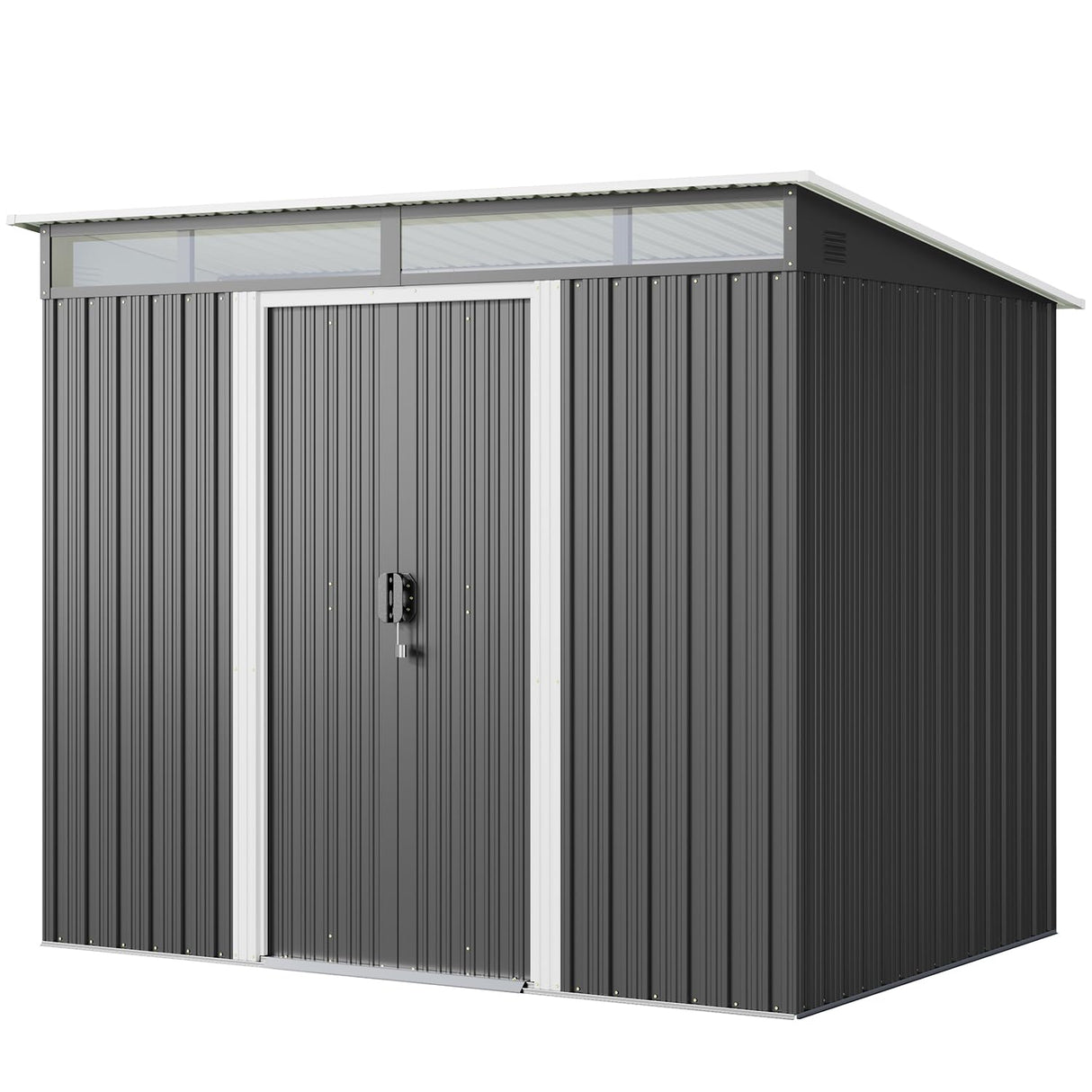Gizoon 7.4'x5.3' Outdoor Storage Shed Metal Garden Shed with Sliding Lockable Doors, Versatile Tool Bike Shed with Transparent Panel Windows, Outdoor Storage Clearance for Backyard, Patio, Dark Gray Gizoon