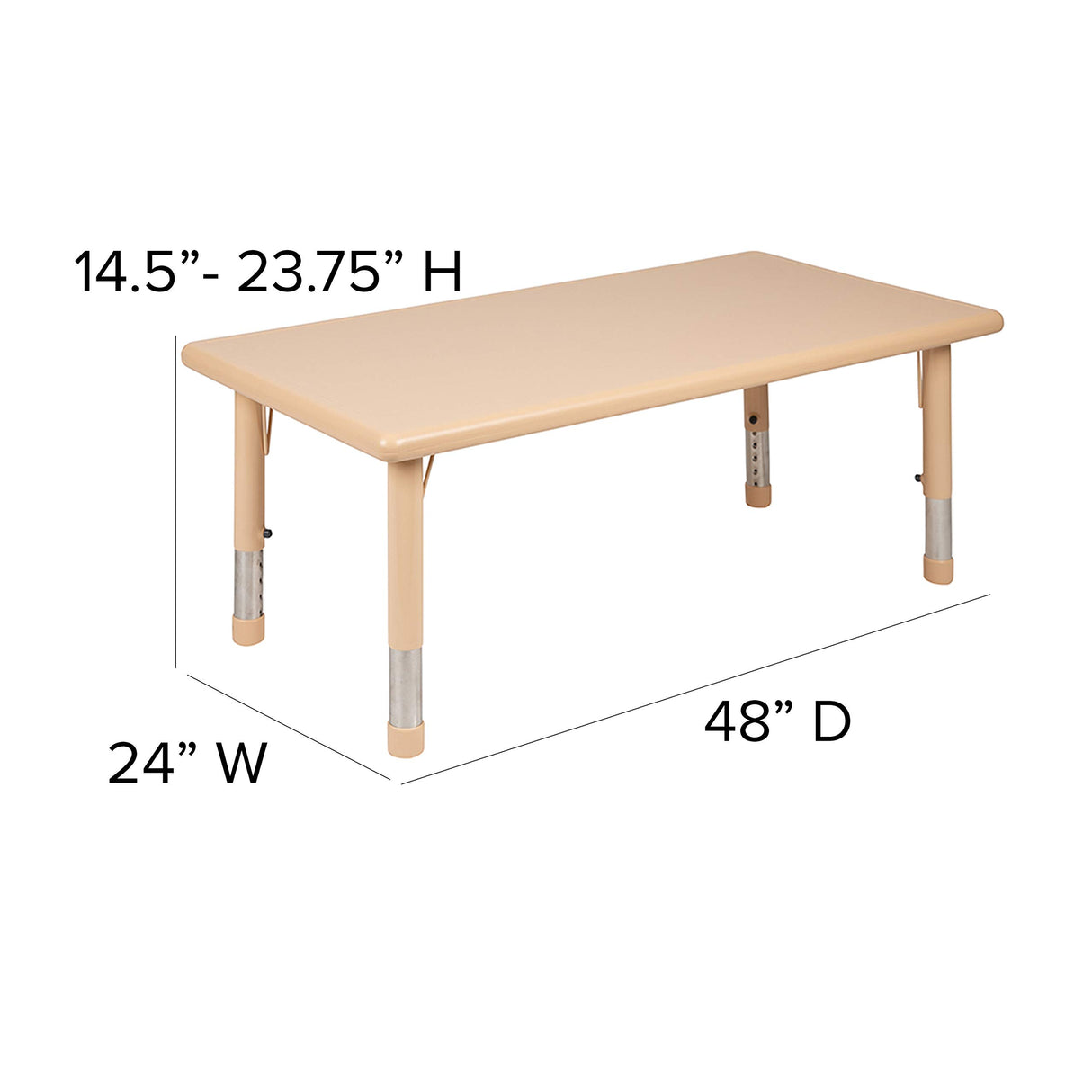 Flash Furniture Wren 24"W x 48"L Rectangular Natural Plastic Height Adjustable Activity Table Flash Furniture