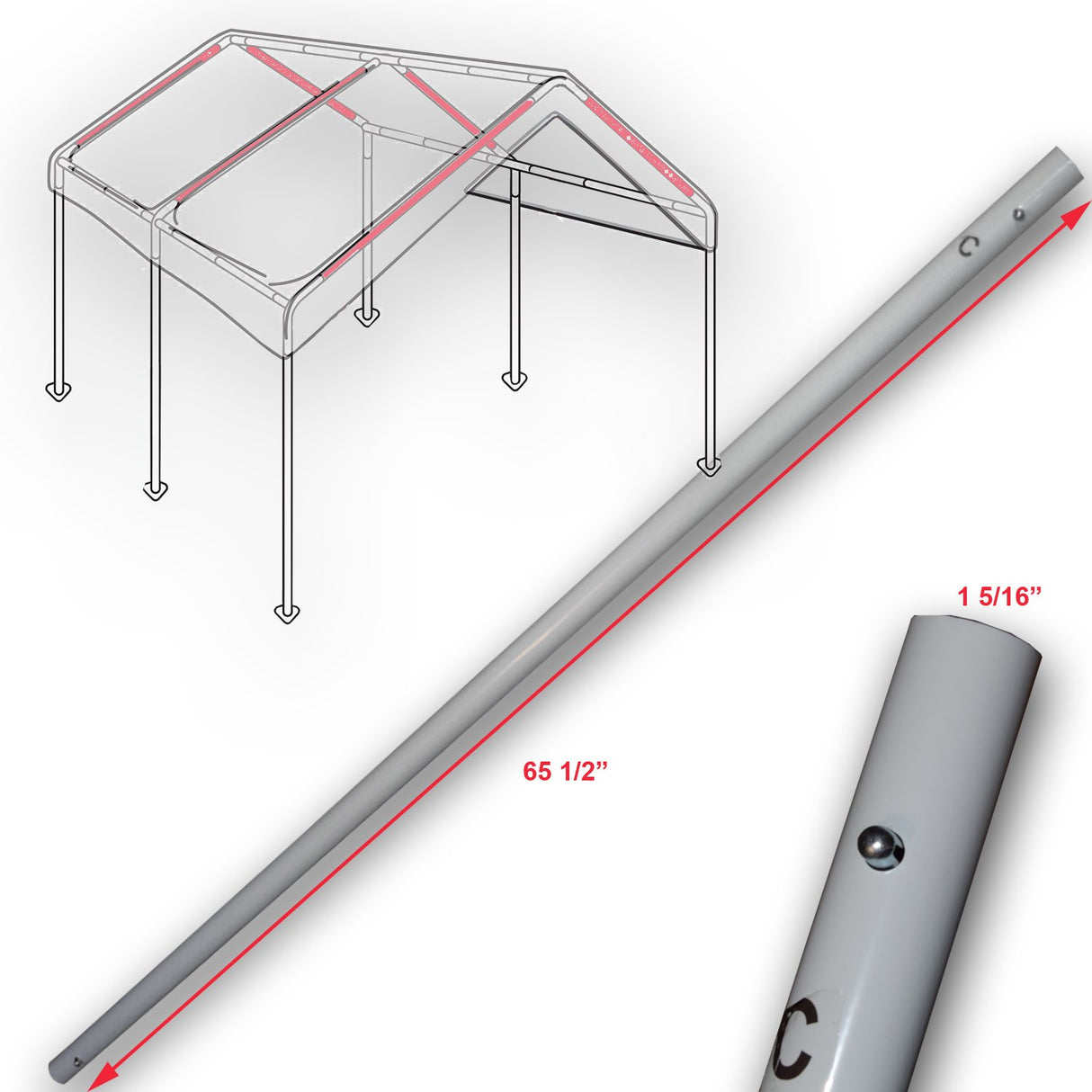 Peak Brace Pole 65 1/2" for 10' X 20' Caravan Canopy Domain Carport Garage Parts C Caravan Domain Carport Canopy Replacement Parts