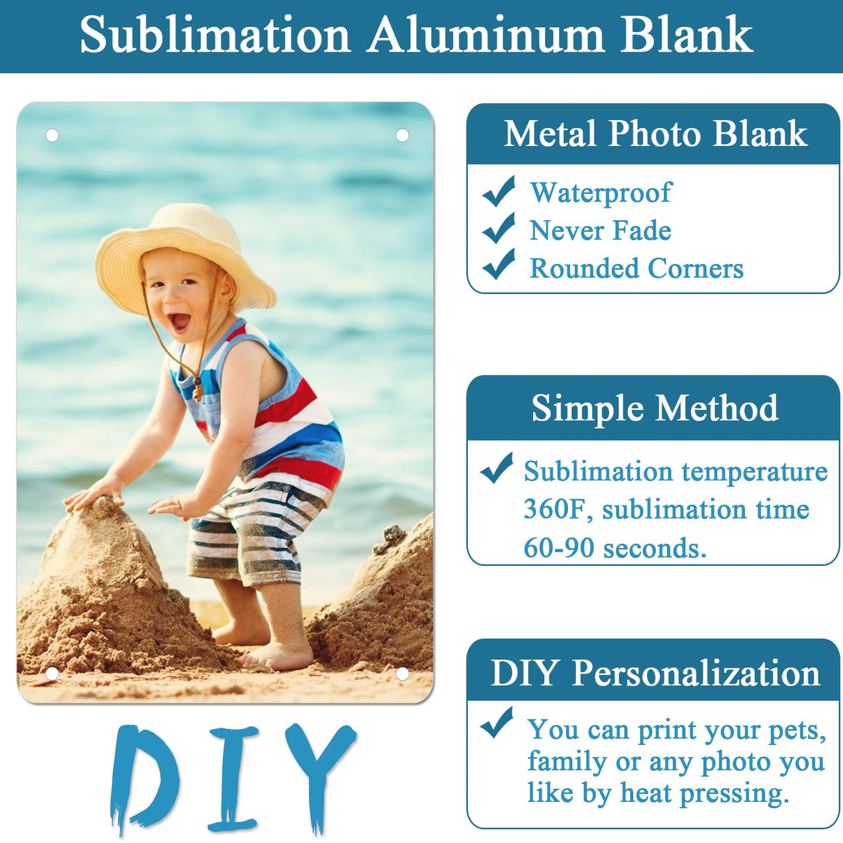 4 Pack Sublimation Aluminum Sign Blanks, White Heat Transfer Blank Metal Photo Sign Wall Frame Poster with 16 Nails for Yard Garden Graduation Birthday Party Living Room Bedroom 0.45mm WORFACE